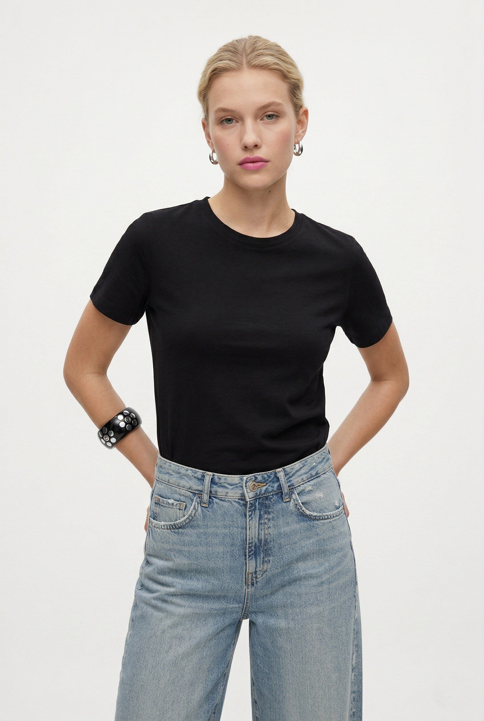 Kadın Vicky Basic Siyah ve Beyaz 2'li T-Shirt