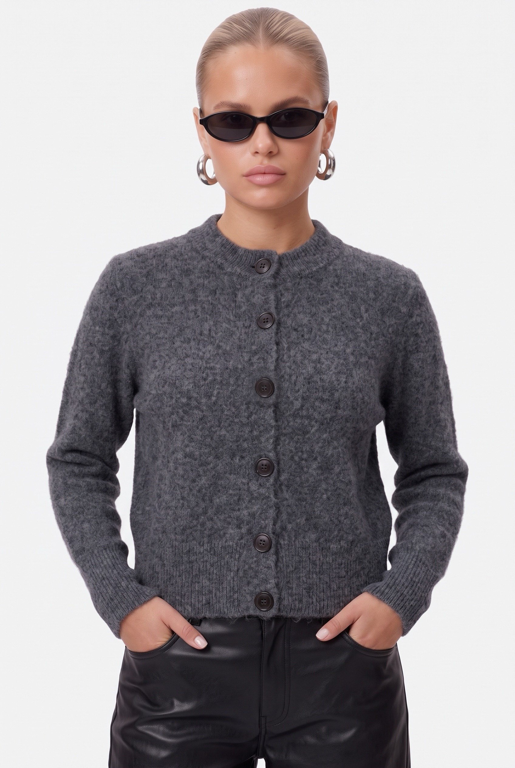 Kadın Warm Soft Dokulu Basic Antrasit Triko Hırka