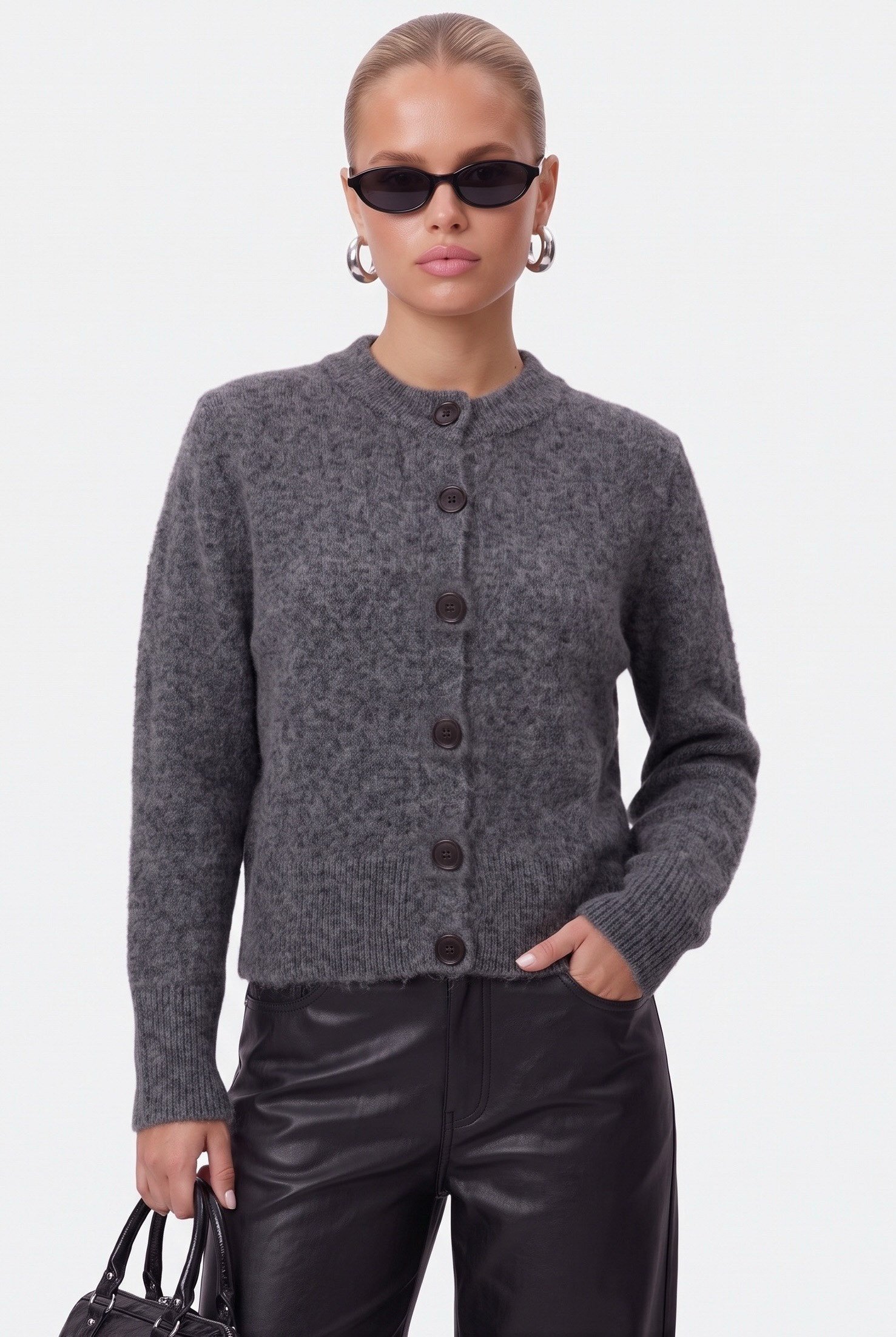 Kadın Warm Soft Dokulu Basic Antrasit Triko Hırka