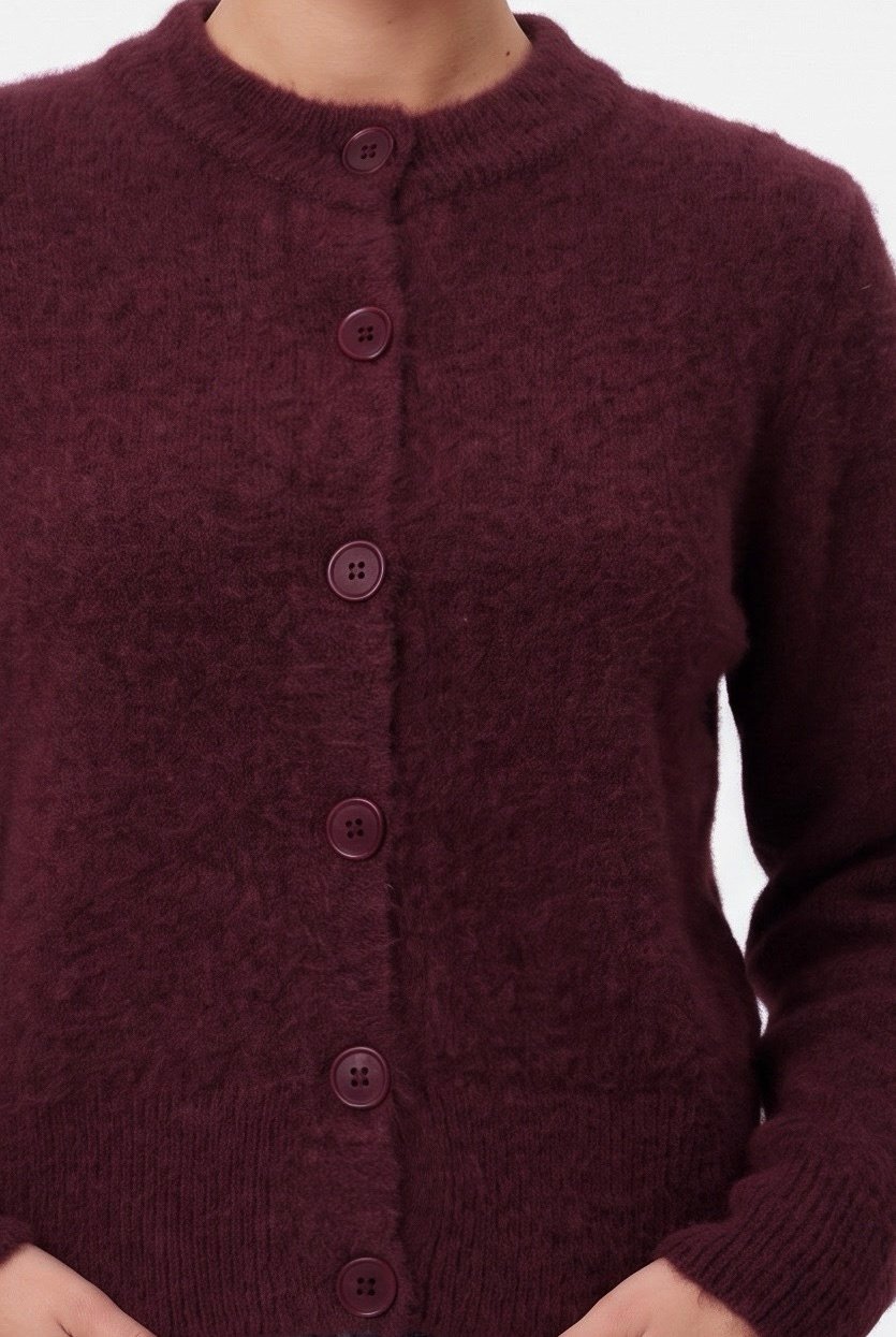 Kadın Warm Soft Dokulu Basic Bordo Triko Hırka