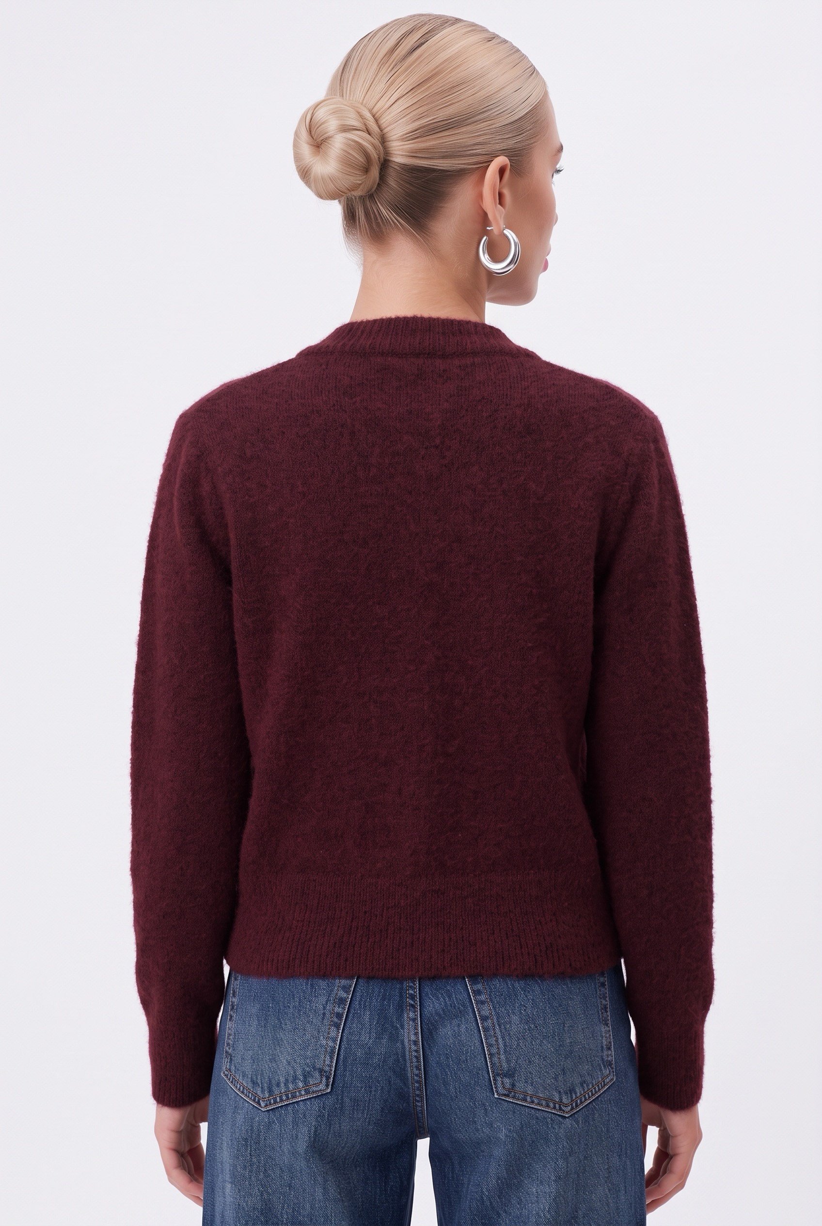 Kadın Warm Soft Dokulu Basic Bordo Triko Hırka