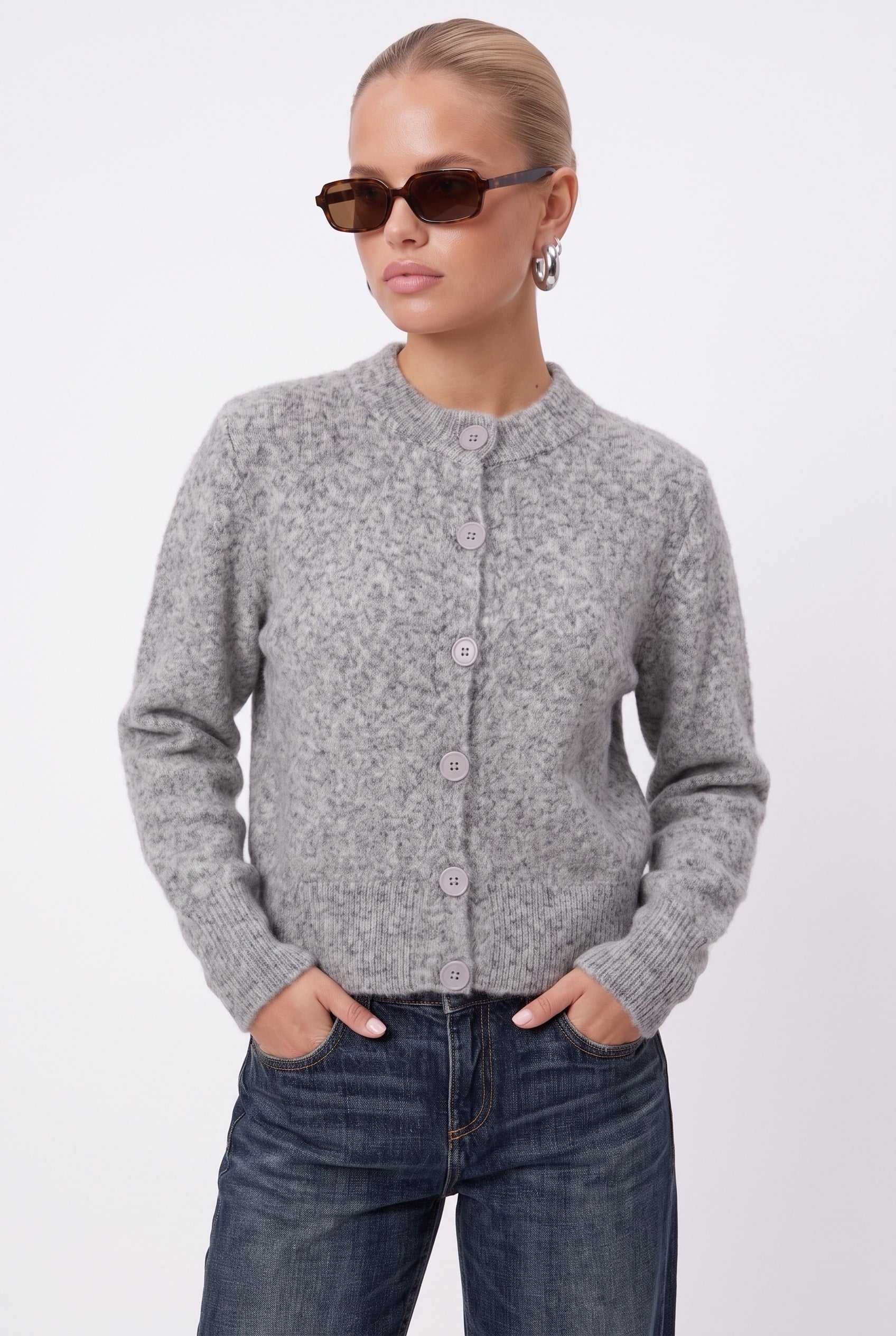 Kadın Warm Soft Dokulu Basic Gri Triko Hırka