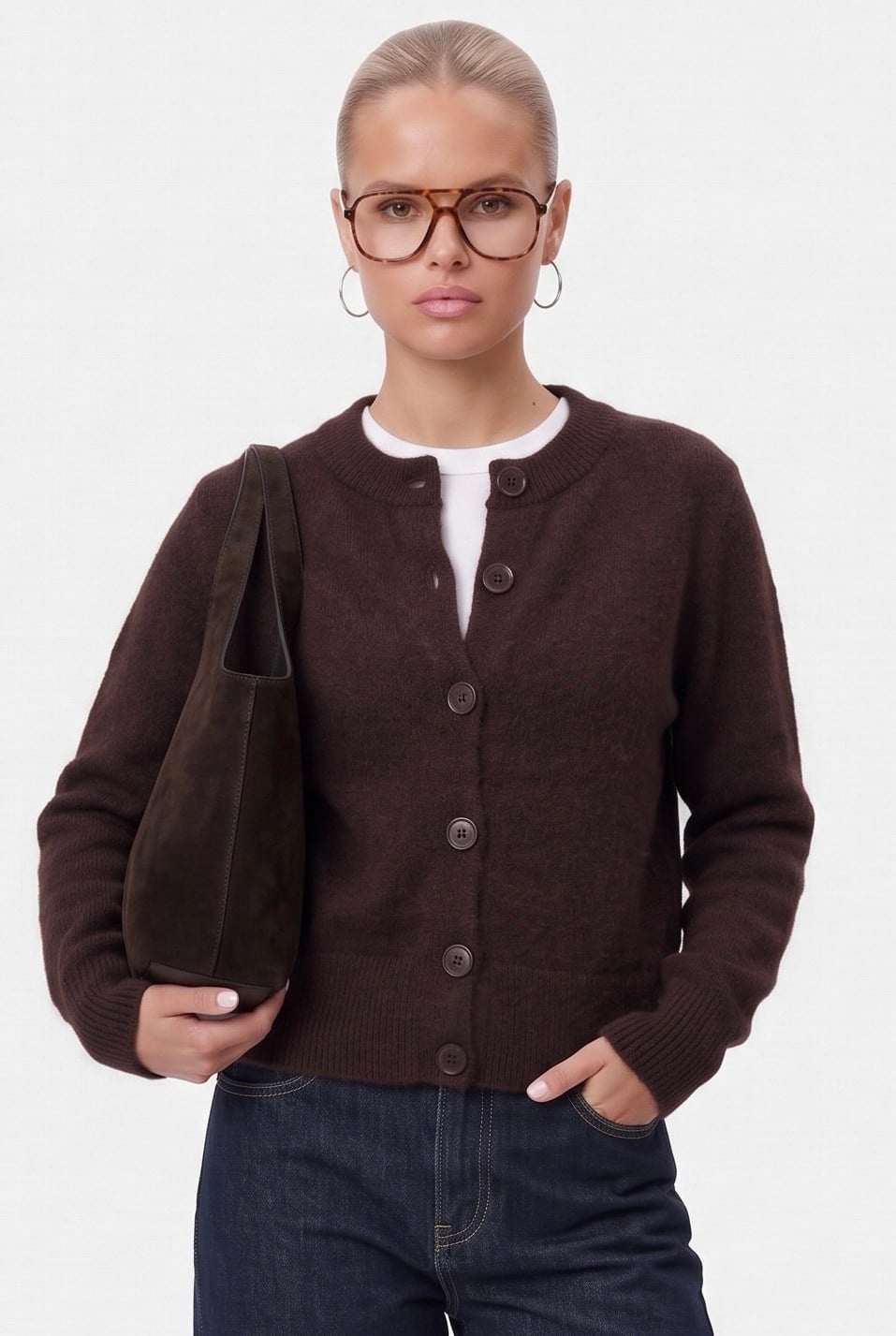 Kadın Warm Soft Dokulu Basic Kahverengi Triko Hırka
