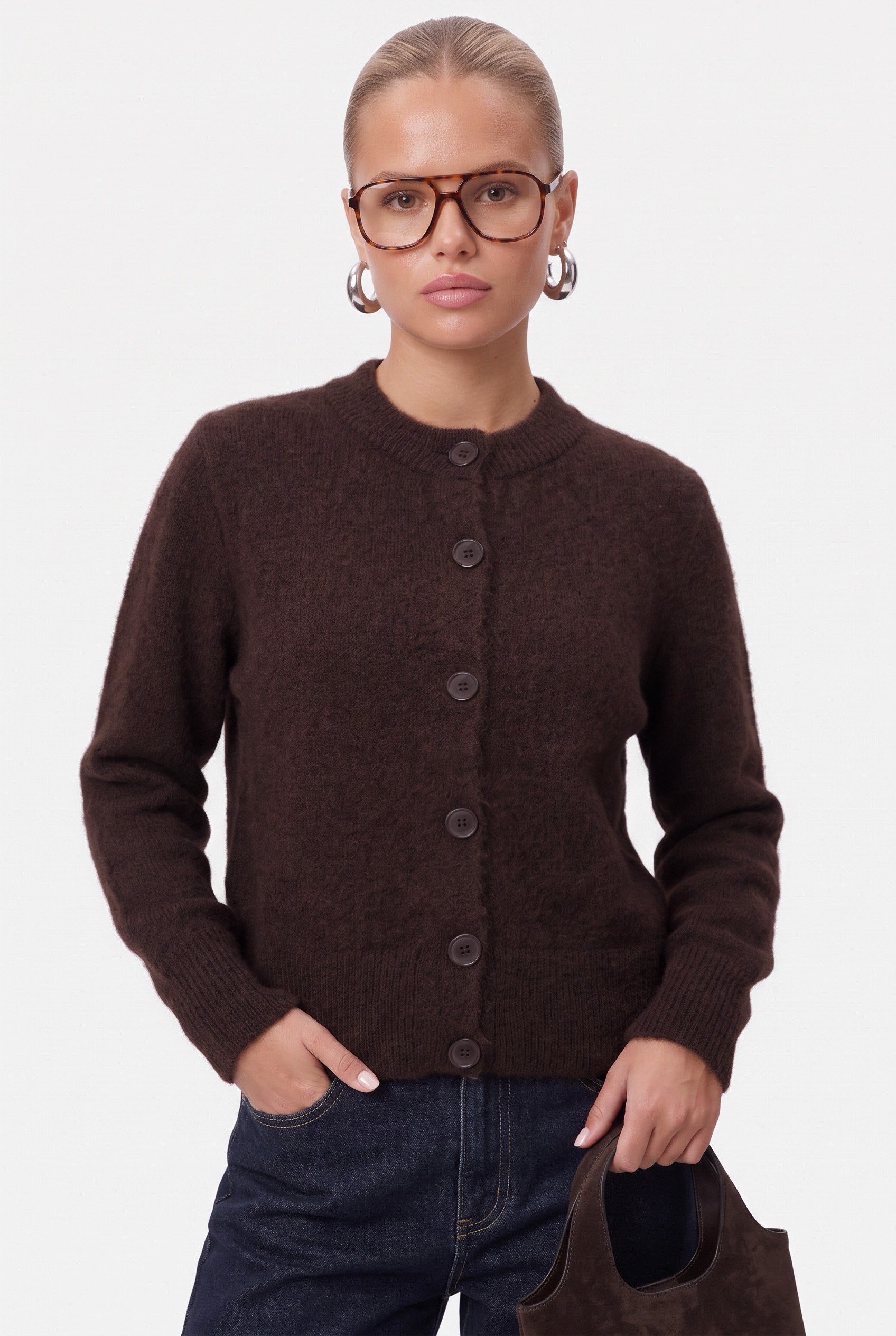 Kadın Warm Soft Dokulu Basic Kahverengi Triko Hırka