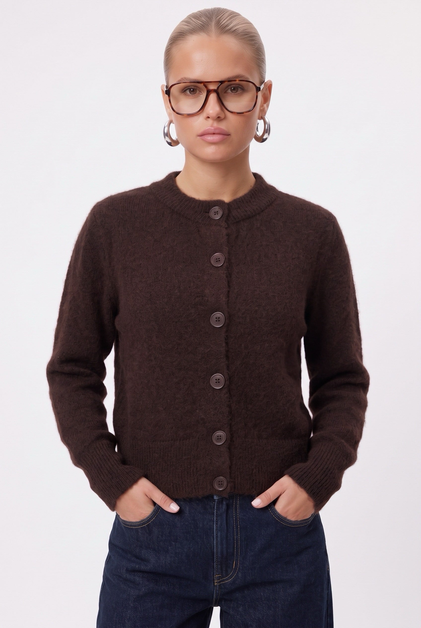 Kadın Warm Soft Dokulu Basic Kahverengi Triko Hırka