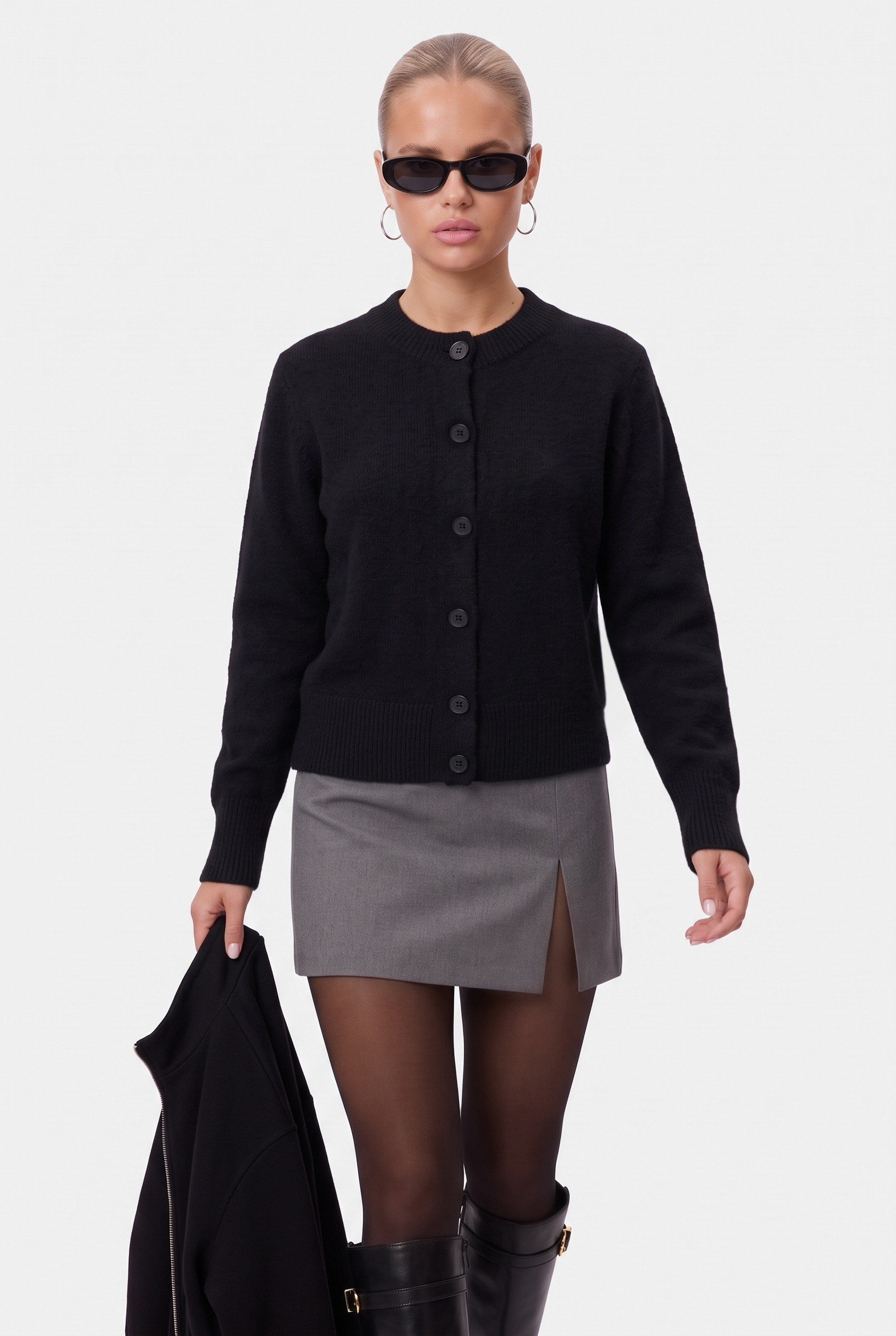 Kadın Warm Soft Dokulu Basic Siyah Triko Hırka