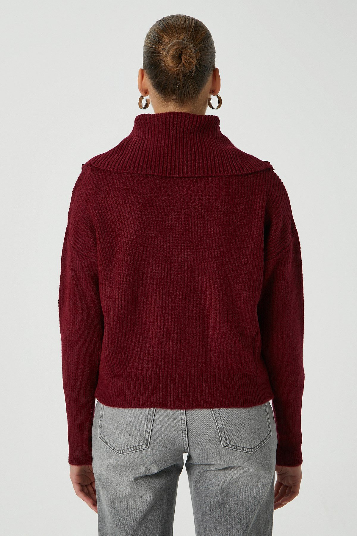 Kadın Woody Grade Bordo Çift Taraf Fermuarlı Polo Triko Hırka
