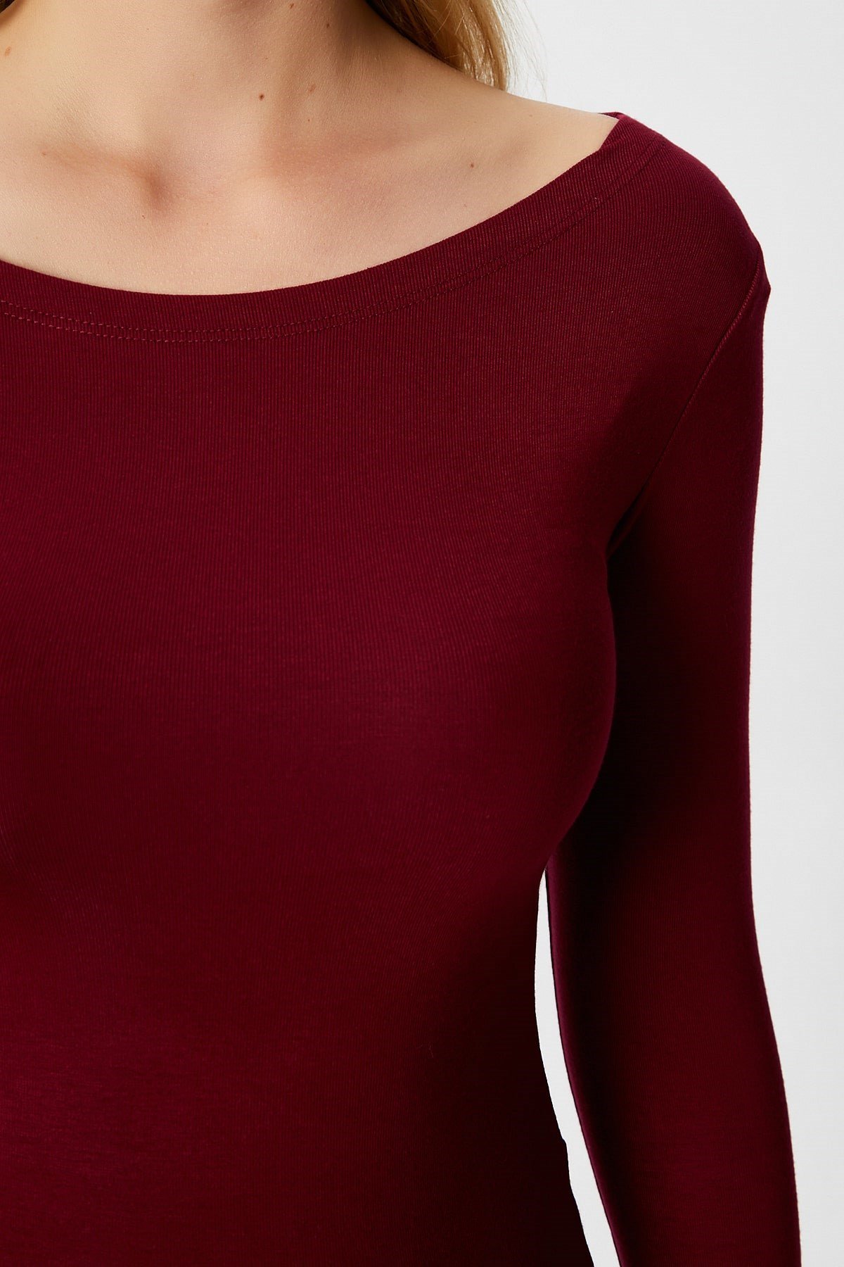 Kayık Yaka Need Uzun Kollu Bordo Soft Top / Bluz