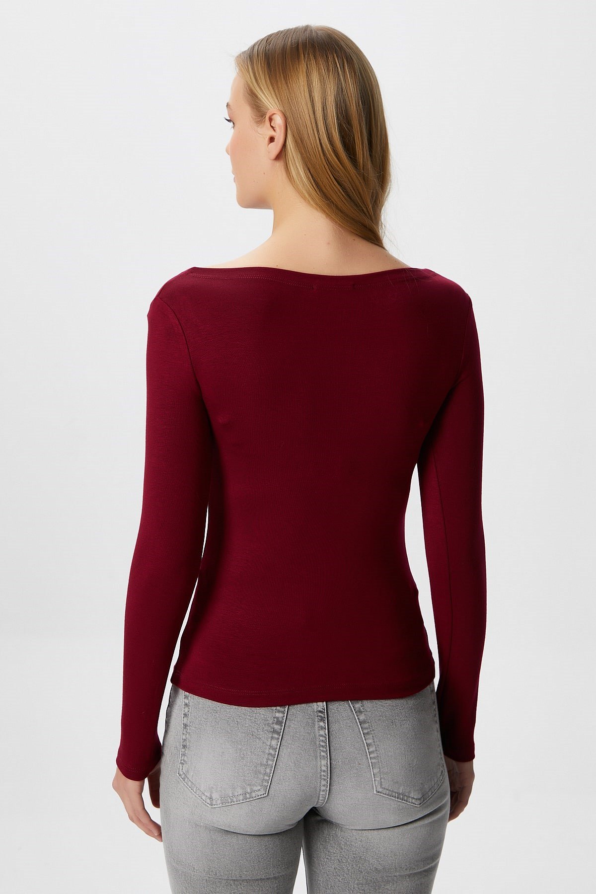 Kayık Yaka Need Uzun Kollu Bordo Soft Top / Bluz