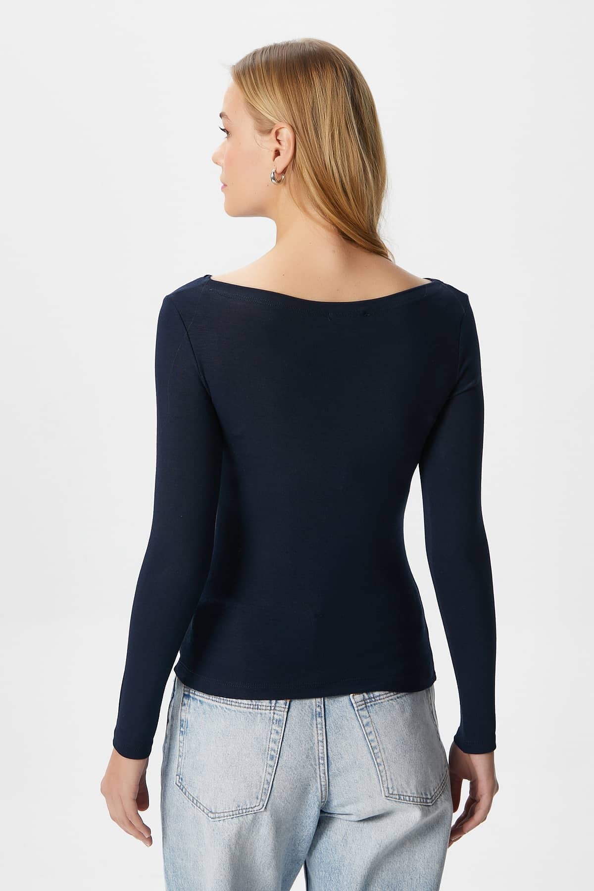 Kayık Yaka Need Uzun Kollu Lacivert Soft Top / Bluz