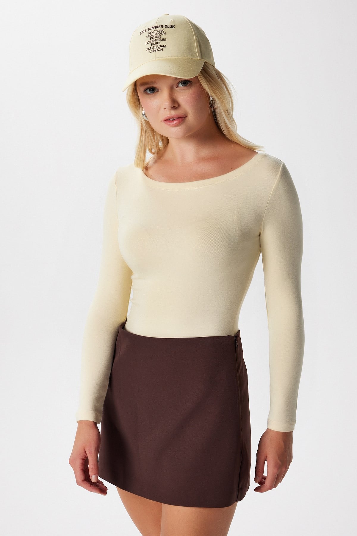 Kayık Yaka Need Uzun Kollu Tereyağı Sarısı Soft Top / Bluz