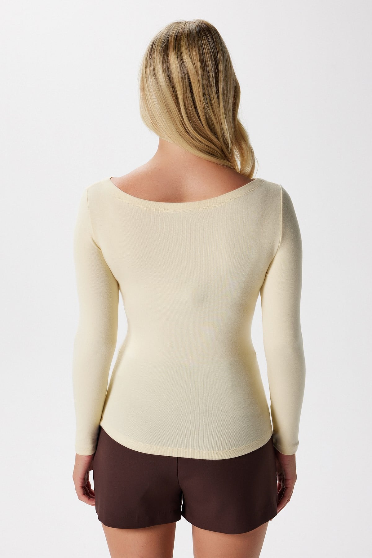 Kayık Yaka Need Uzun Kollu Tereyağı Sarısı Soft Top / Bluz