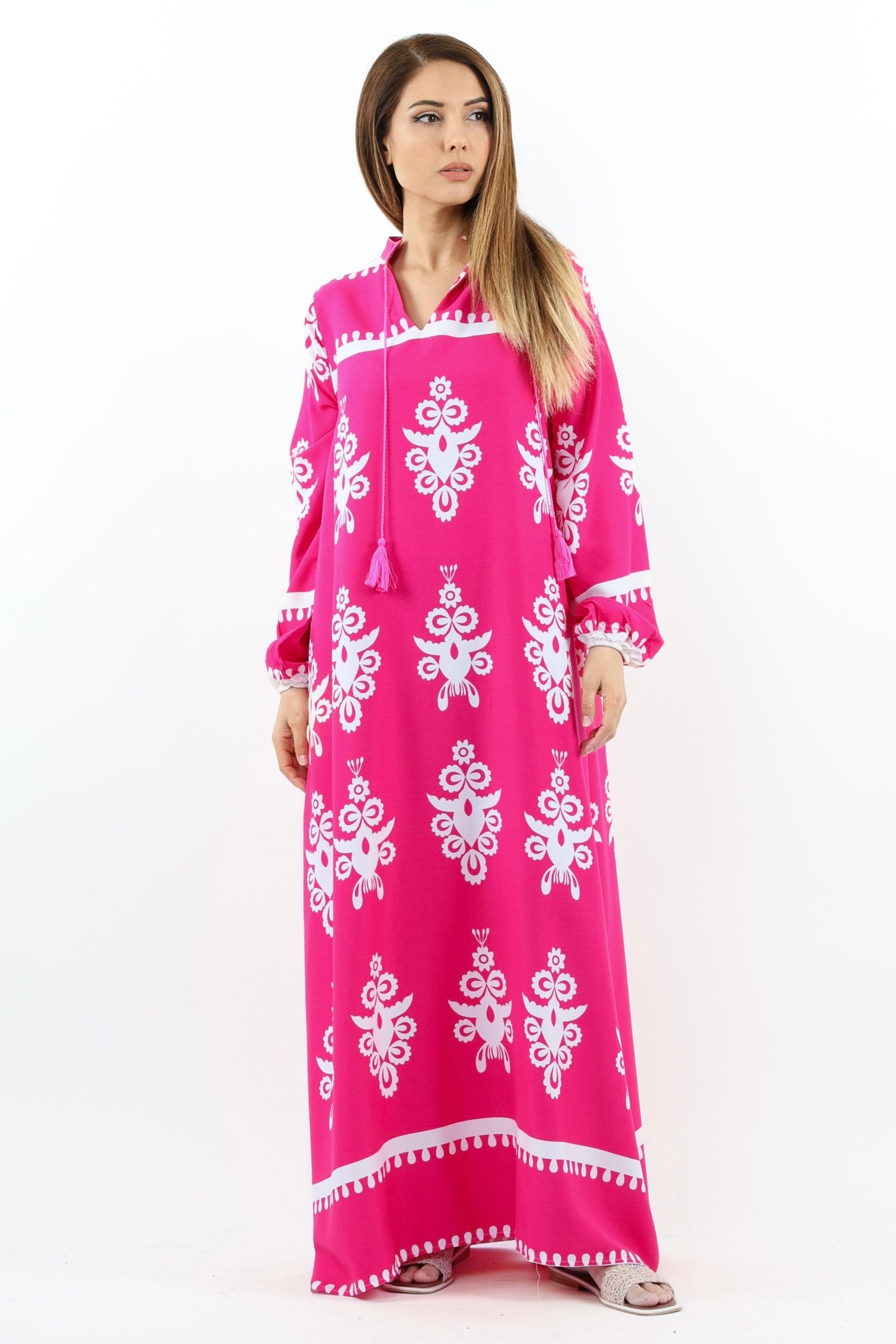 Prive Long 145 cm Maksi Boy %95 Pamuk Pembe Yazlık Uzun Elbise