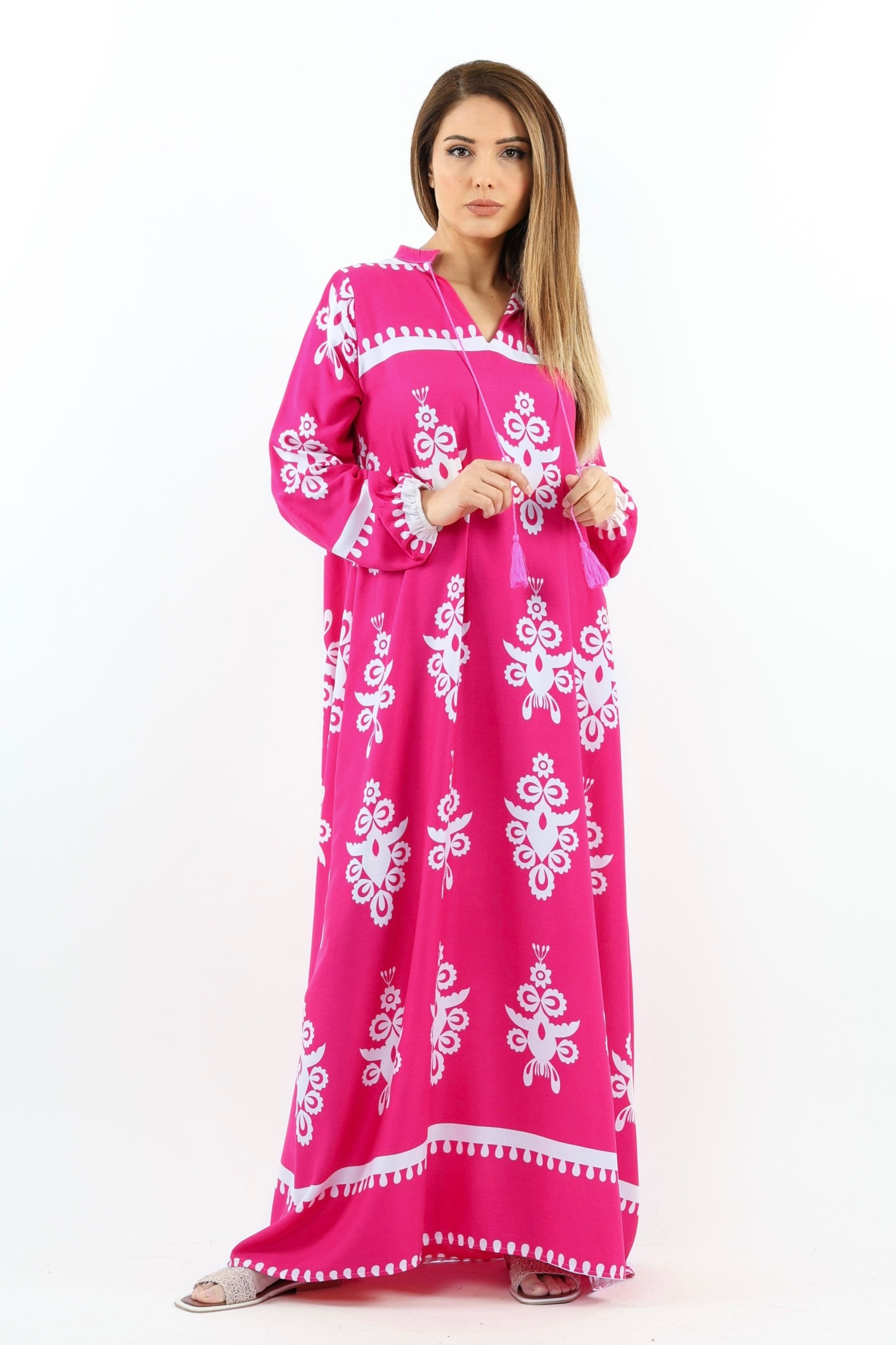 Prive Long 145 cm Maksi Boy %95 Pamuk Pembe Yazlık Uzun Elbise