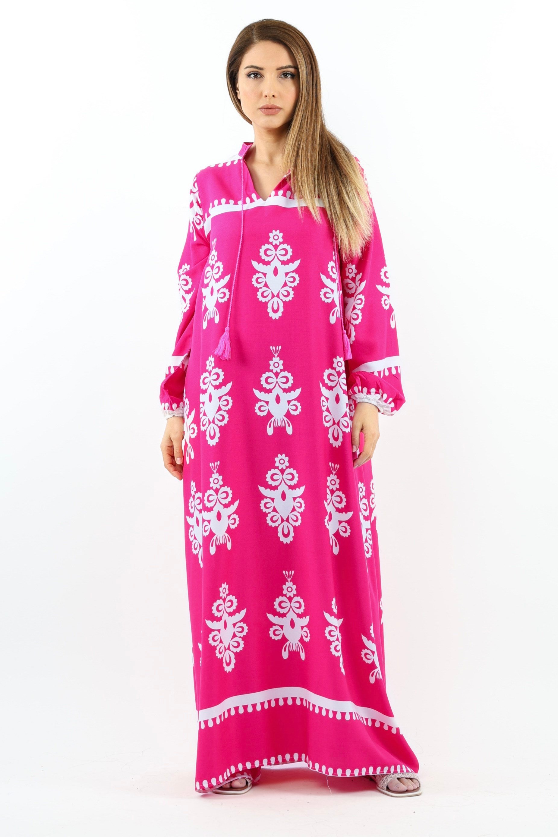 Prive Long 145 cm Maksi Boy %95 Pamuk Pembe Yazlık Uzun Elbise