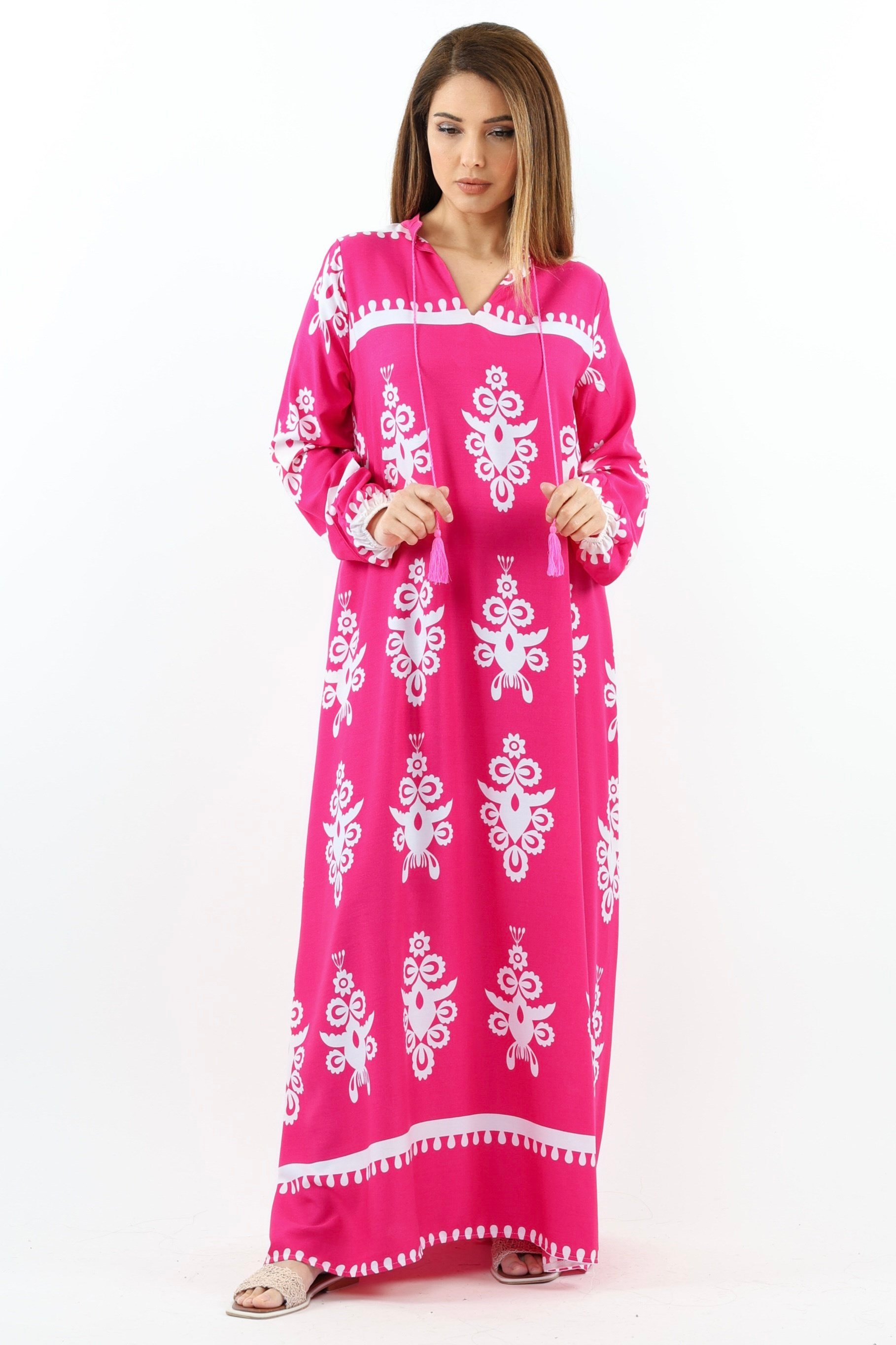 Prive Long 145 cm Maksi Boy %95 Pamuk Pembe Yazlık Uzun Elbise