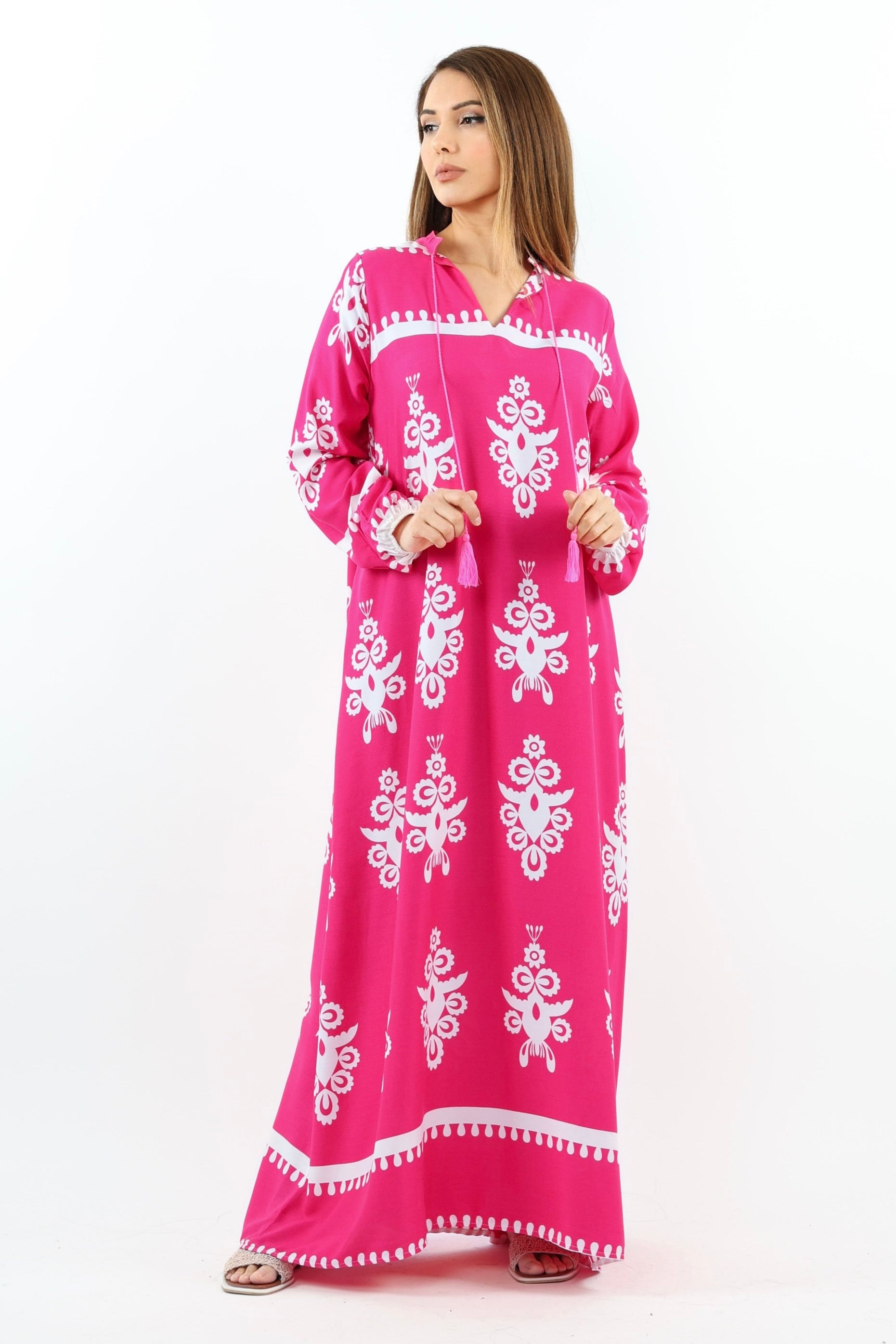 Prive Long 145 cm Maksi Boy %95 Pamuk Pembe Yazlık Uzun Elbise