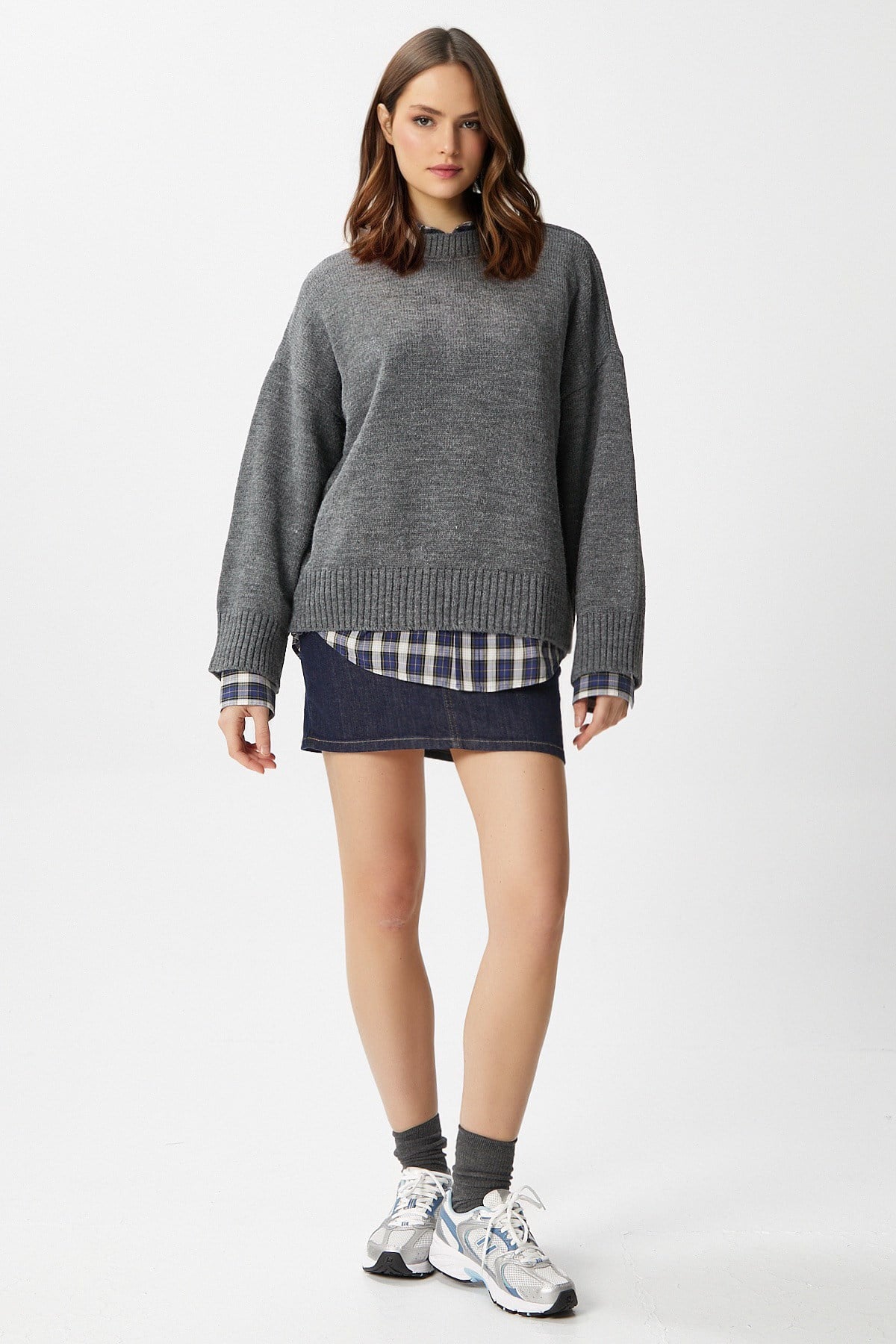 Ritnice Pntrst Antrasit Bisiklet Yaka Oversize Triko Kazak