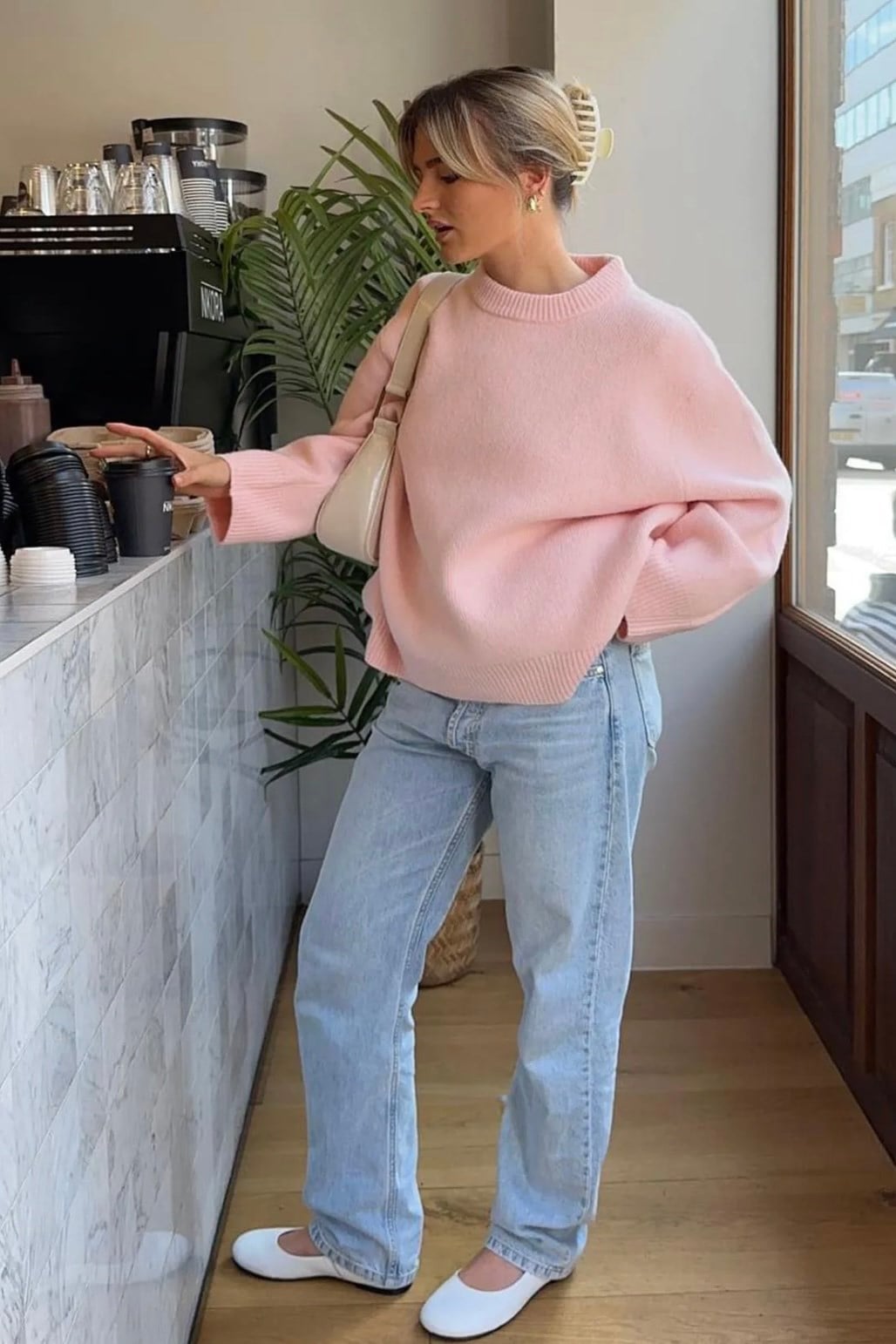 Ritnice Pntrst Pembe Bisiklet Yaka Oversize Triko Kazak
