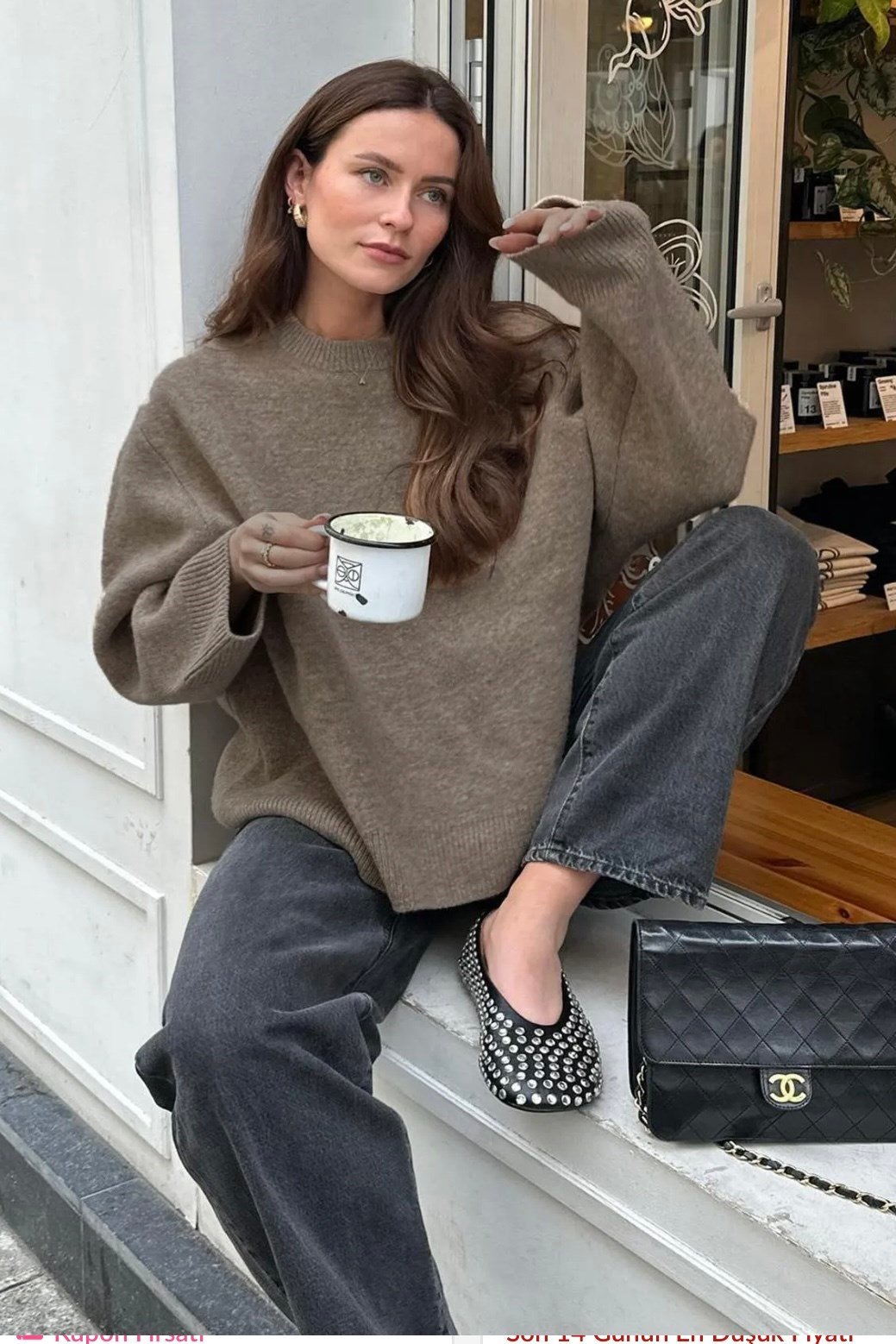 Ritnice Pntrst Vizon Bisiklet Yaka Oversize Triko Kazak