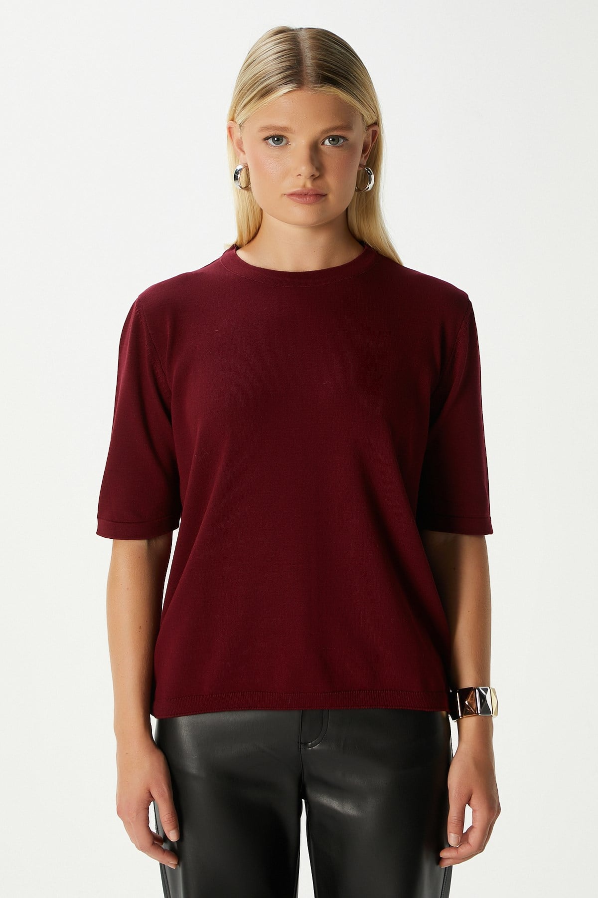 Viscose Doku Next Premium Selection Bordo Yarım Kol Triko Kazak