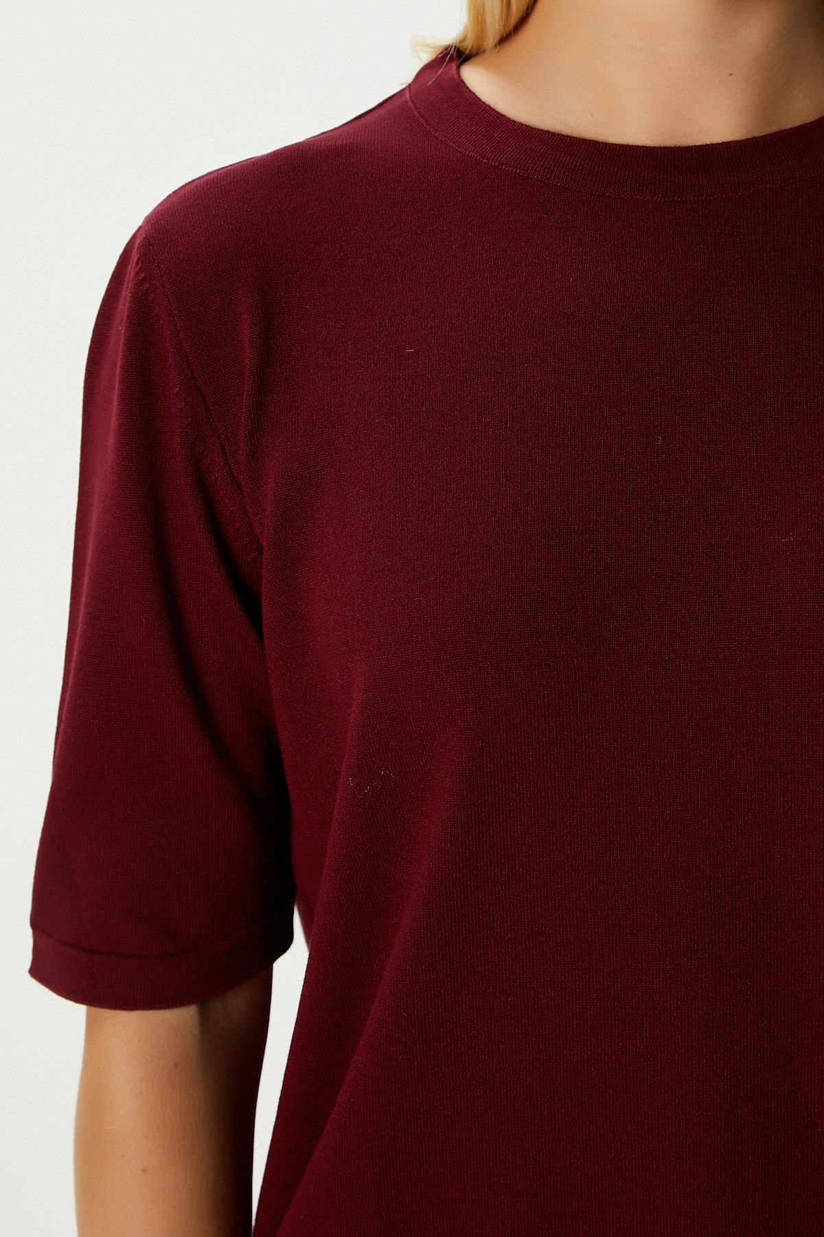 Viscose Doku Next Premium Selection Bordo Yarım Kol Triko Kazak