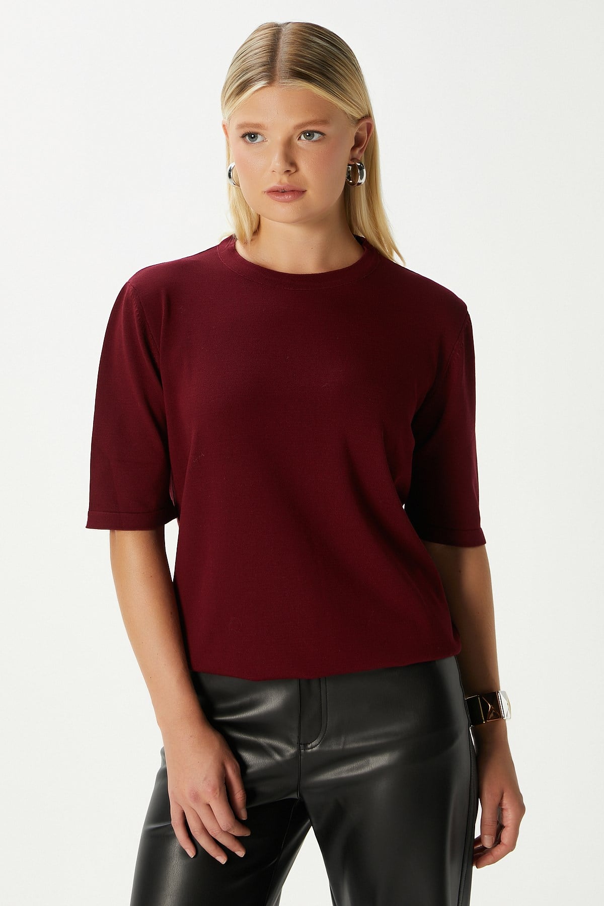 Viscose Doku Next Premium Selection Bordo Yarım Kol Triko Kazak