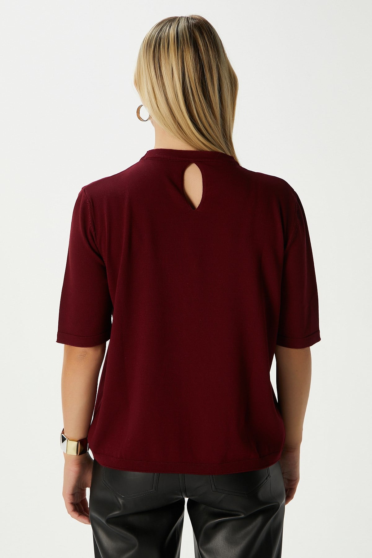 Viscose Doku Next Premium Selection Bordo Yarım Kol Triko Kazak