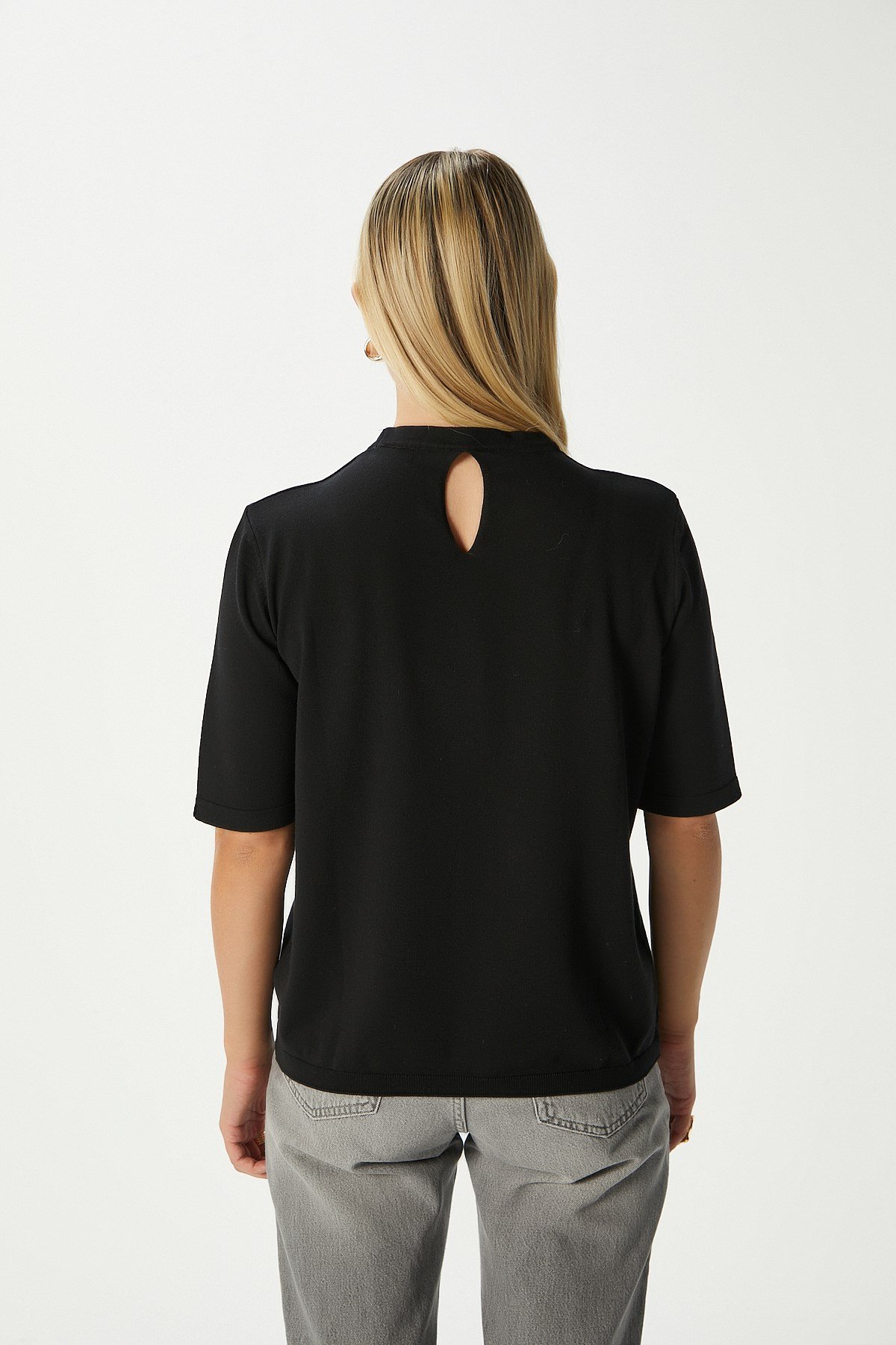 Viscose Doku Next Premium Selection Siyah Yarım Kol Triko Kazak