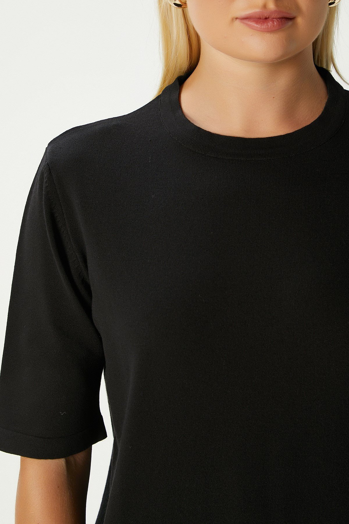 Viscose Doku Next Premium Selection Siyah Yarım Kol Triko Kazak