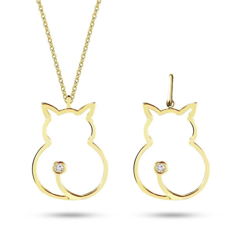 0.01 Karat Pırlanta Kedi Kolye - Goldstore