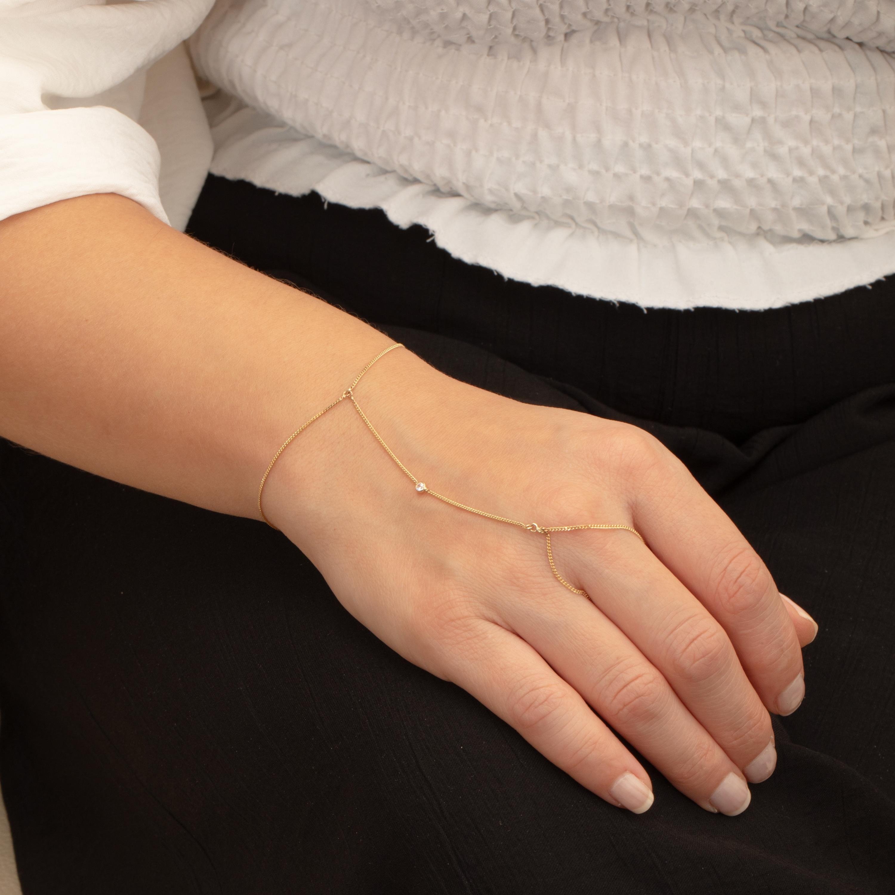 0.25 Carat Diamond Gold Hand Chain Bracelet - Goldstore