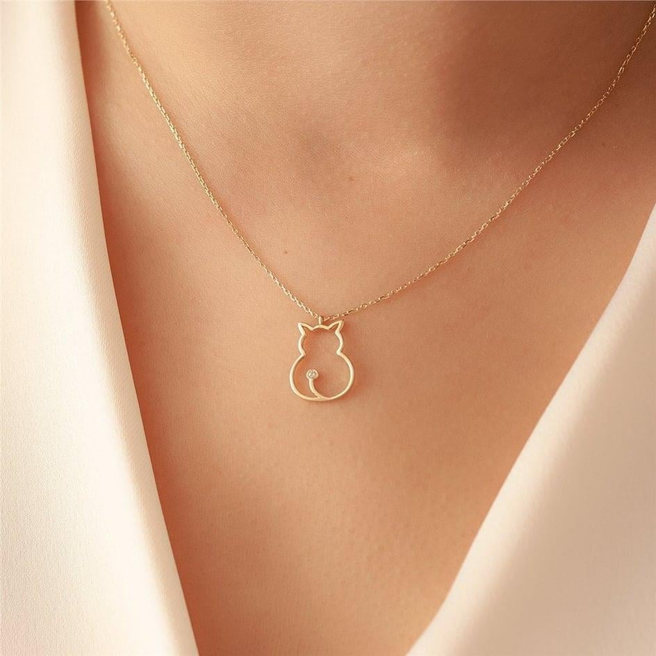 0.01 Karat Pırlanta Kedi Kolye - Goldstore