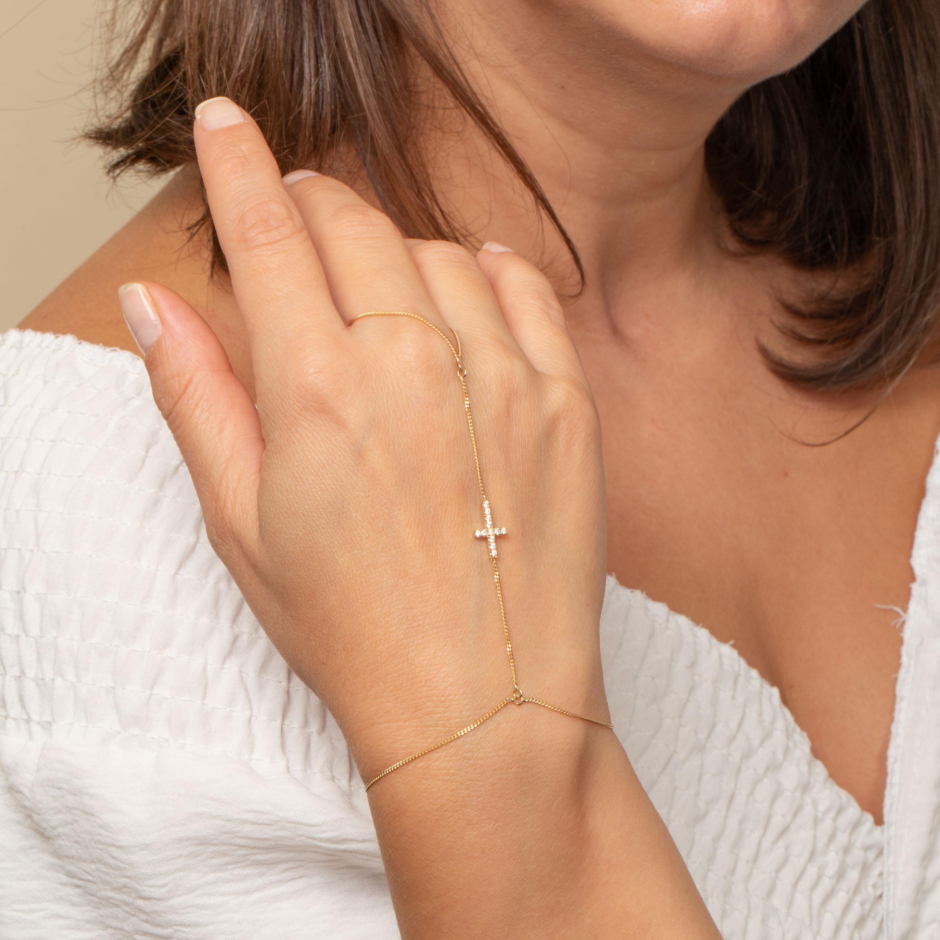 0.13 Karat Pırlanta Altın Haç Şahmeran Bileklik - Goldstore