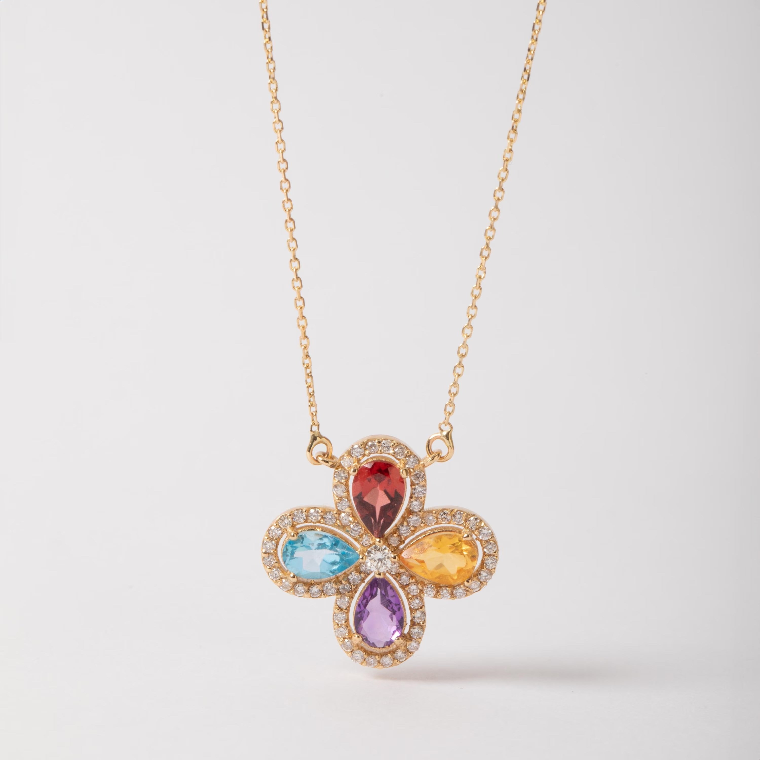 1.93 Karat Çoklu Doğal Taş ve Pırlanta Altın Kolye - Goldstore