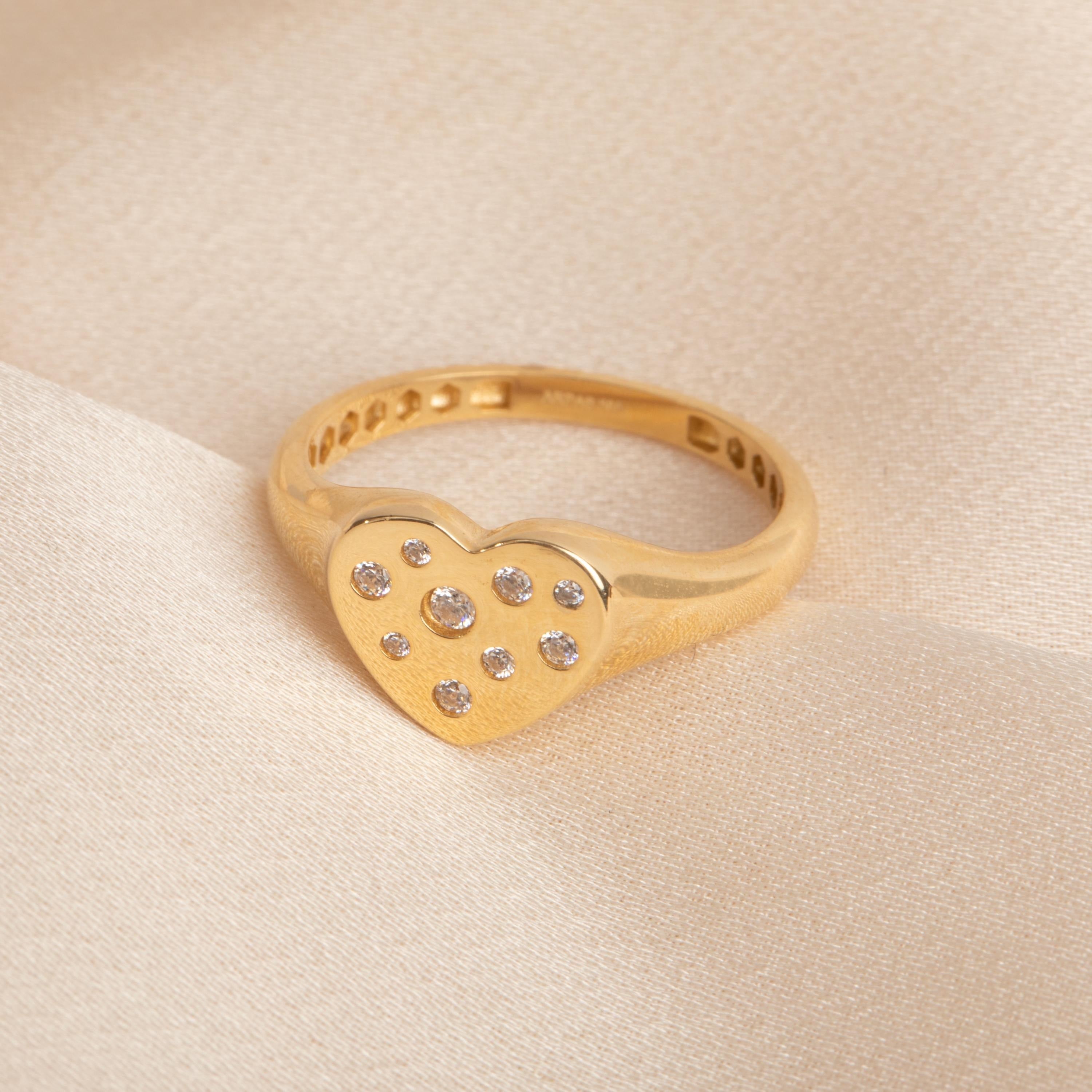 Altın Taşlı Kalp Signet Yüzük - Goldstore