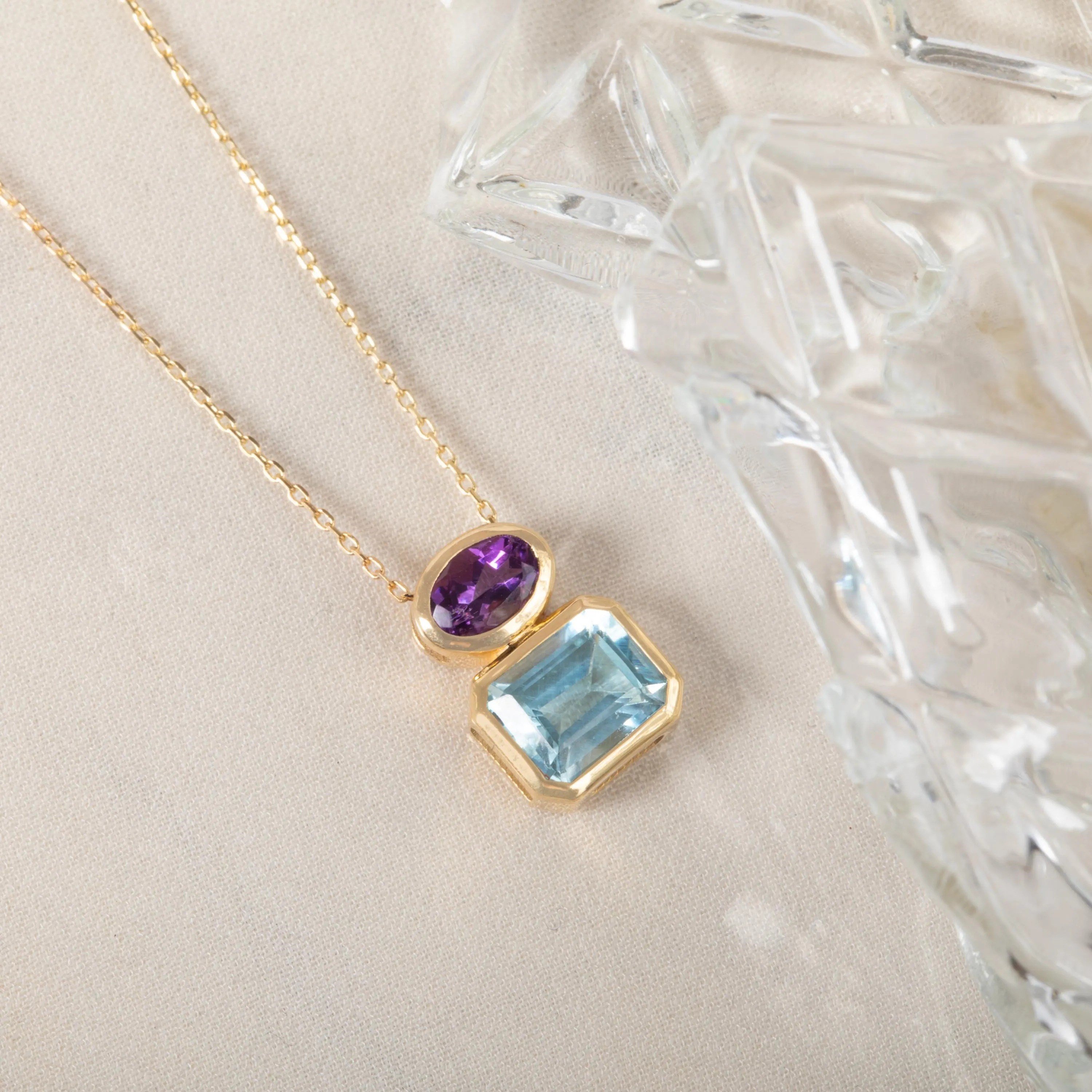Ametist ve Topaz Altın Kolye - Goldstore