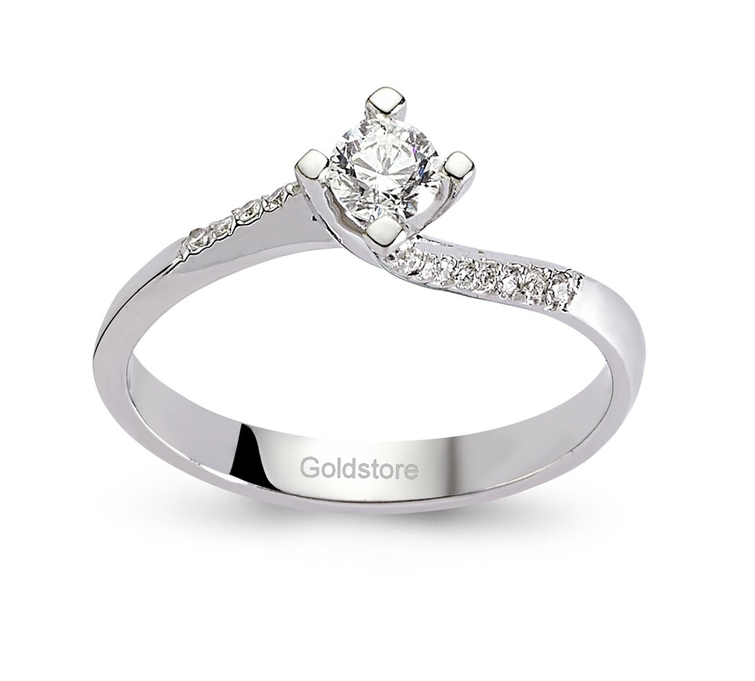 Goldstore-0.3 ct. Pırlanta Kelebek, Yan Kollar Taşlı Tektaş Yüzük