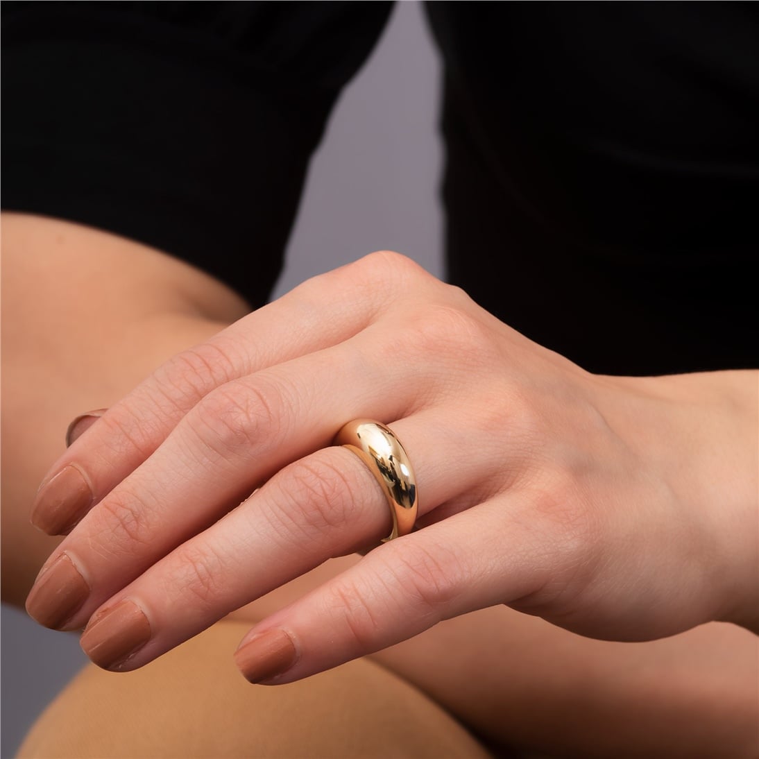 Goldstore-14k 18k Real Solid Gold Dome Ring, Dome Band Ring, Crescent Dome Chunky Gold Ring, Dainty or Large Dome Ring, Simple Plain Dome Ring for Her
