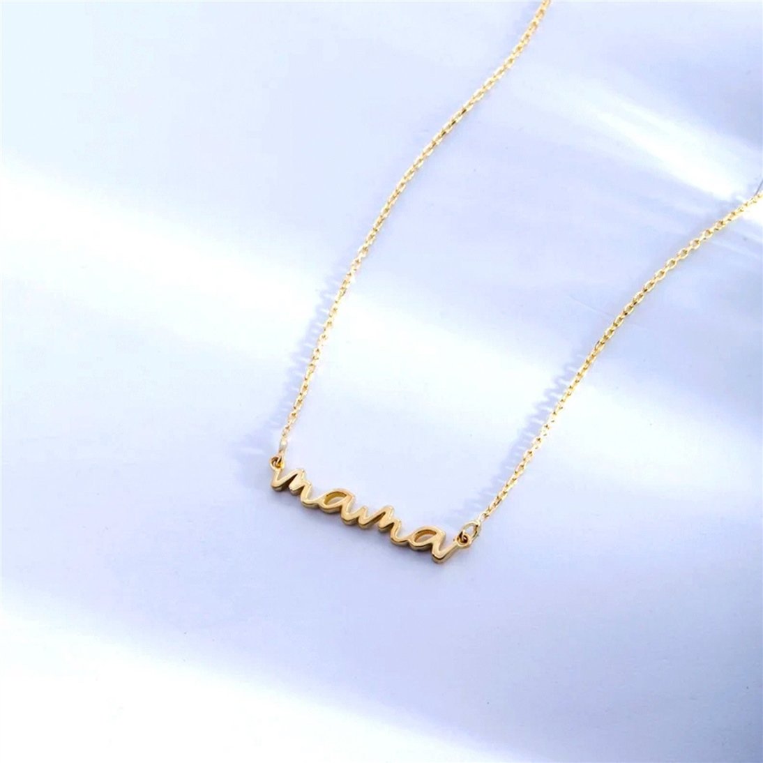 Goldstore-14k 18k Real Solid Gold New Mama Necklace, Solid Plain Gold Minimalist Mama Necklace, Dainty Gold Necklace Gift for Mom, Delicate Necklace.