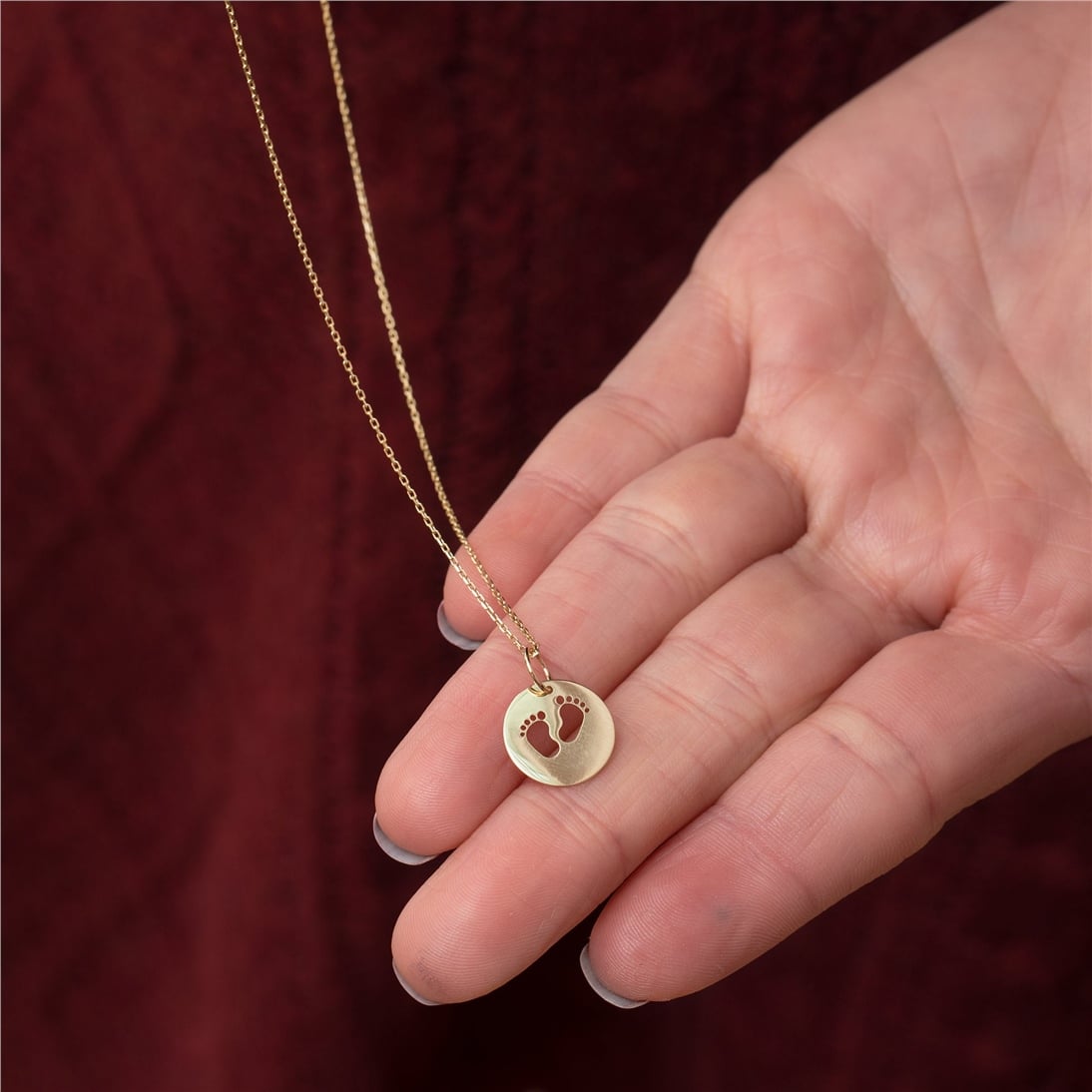 Goldstore-14K 18K Solid Custom Cutout Disk Necklace, Baby Feet Cutout Disk Pendant, Real Gold Multi Size Cute Baby Foot Necklace, New Born Gift