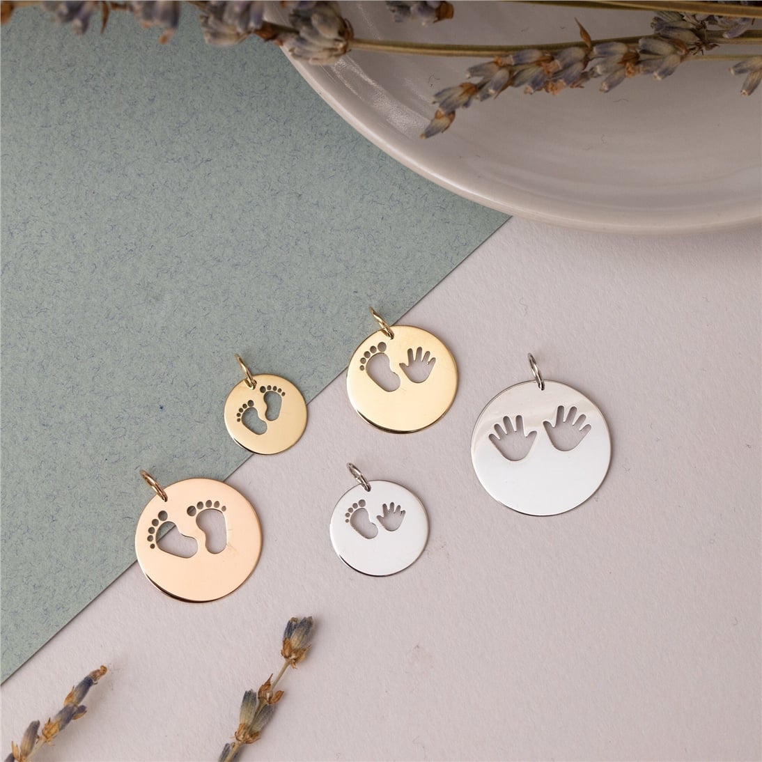 Goldstore-14K 18K Solid Custom Cutout Disk Necklace, Baby Hands Cutout Disk Pendant, Real Gold Multi Size Cute Baby Hand Necklace, New Born Gift