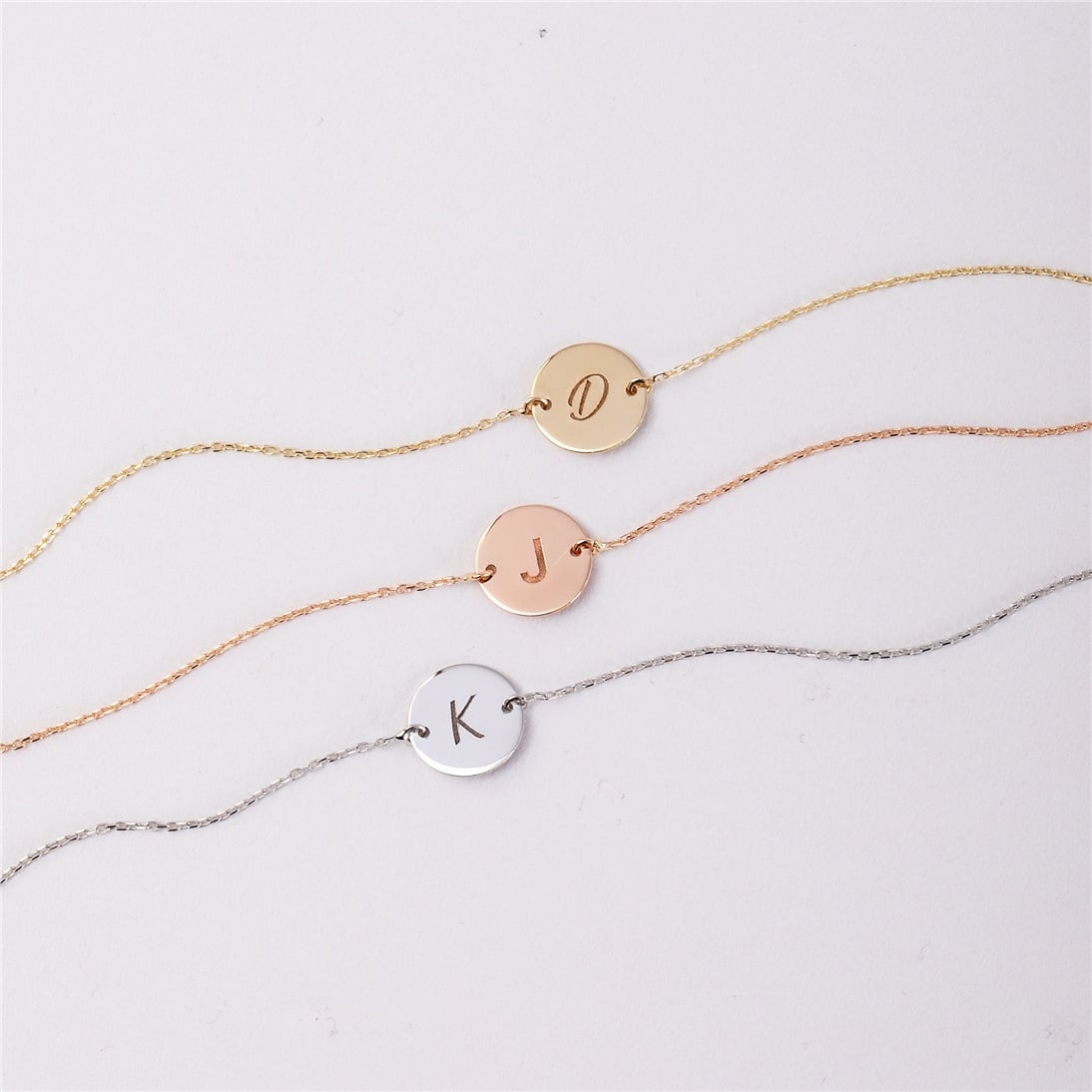 Goldstore-14K 18K Solid Custom Disk Bracelet, Personalized Name, Initial Disk Bracelet, Real Gold Everyday Jewelry, Custom Engrave Disc , Gift For Her