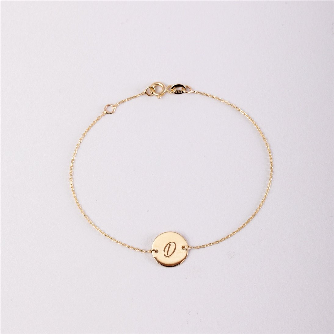 Goldstore-14K 18K Solid Custom Disk Bracelet, Personalized Name, Initial Disk Bracelet, Real Gold Everyday Jewelry, Custom Engrave Disc , Gift For Her