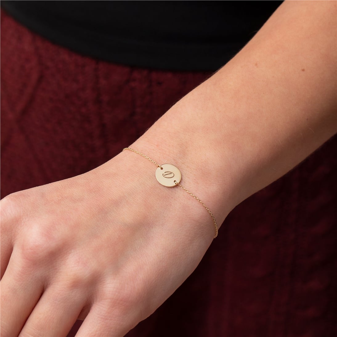 Goldstore-14K 18K Solid Custom Disk Bracelet, Personalized Name, Initial Disk Bracelet, Real Gold Everyday Jewelry, Custom Engrave Disc , Gift For Her