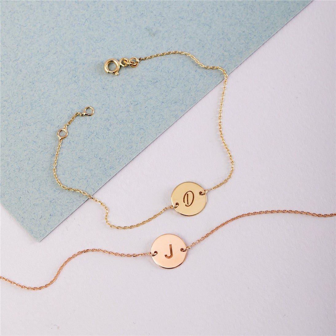 Goldstore-14K 18K Solid Custom Disk Bracelet, Personalized Name, Initial Disk Bracelet, Real Gold Everyday Jewelry, Custom Engrave Disc , Gift For Her