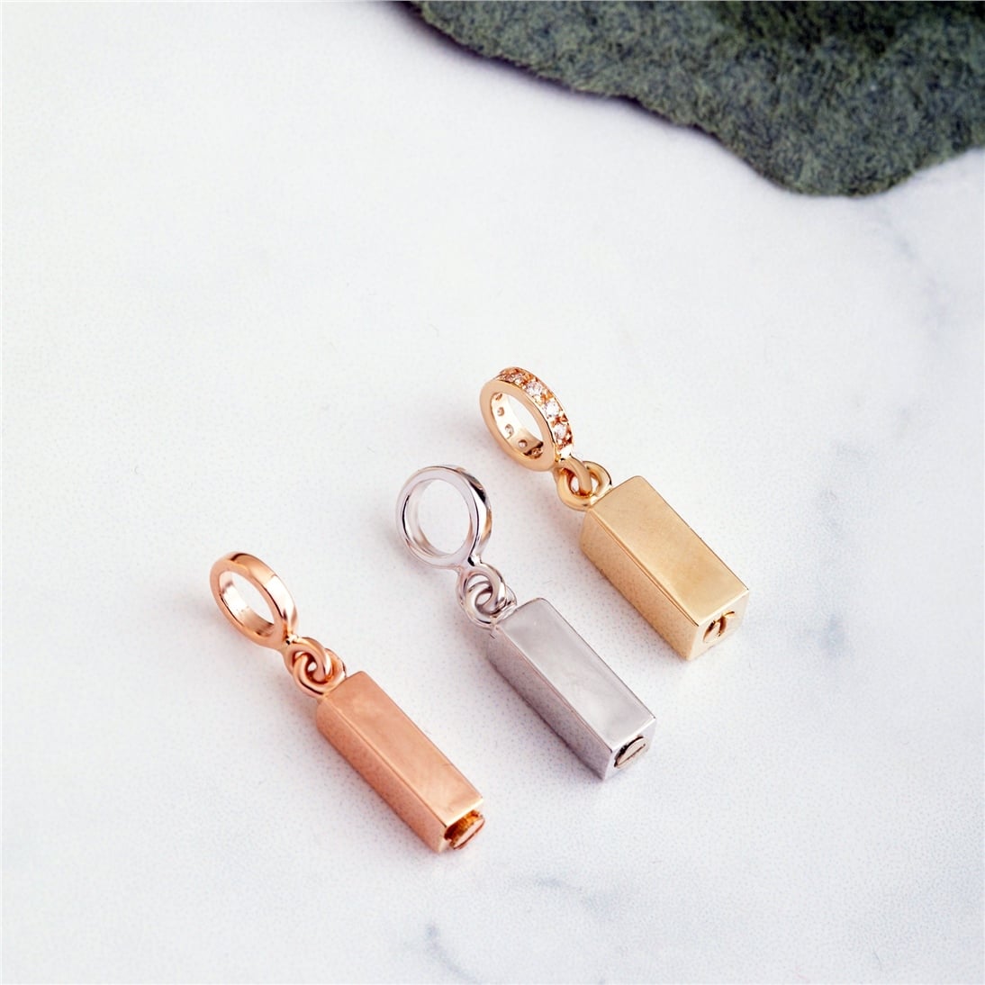 Goldstore-14k 18k Solid Gold 4 Side Bar Urn Pendant For Necklace or Bracelet, Custom Initial Engraved Cremation Ash Charm Compatible European Bracelet