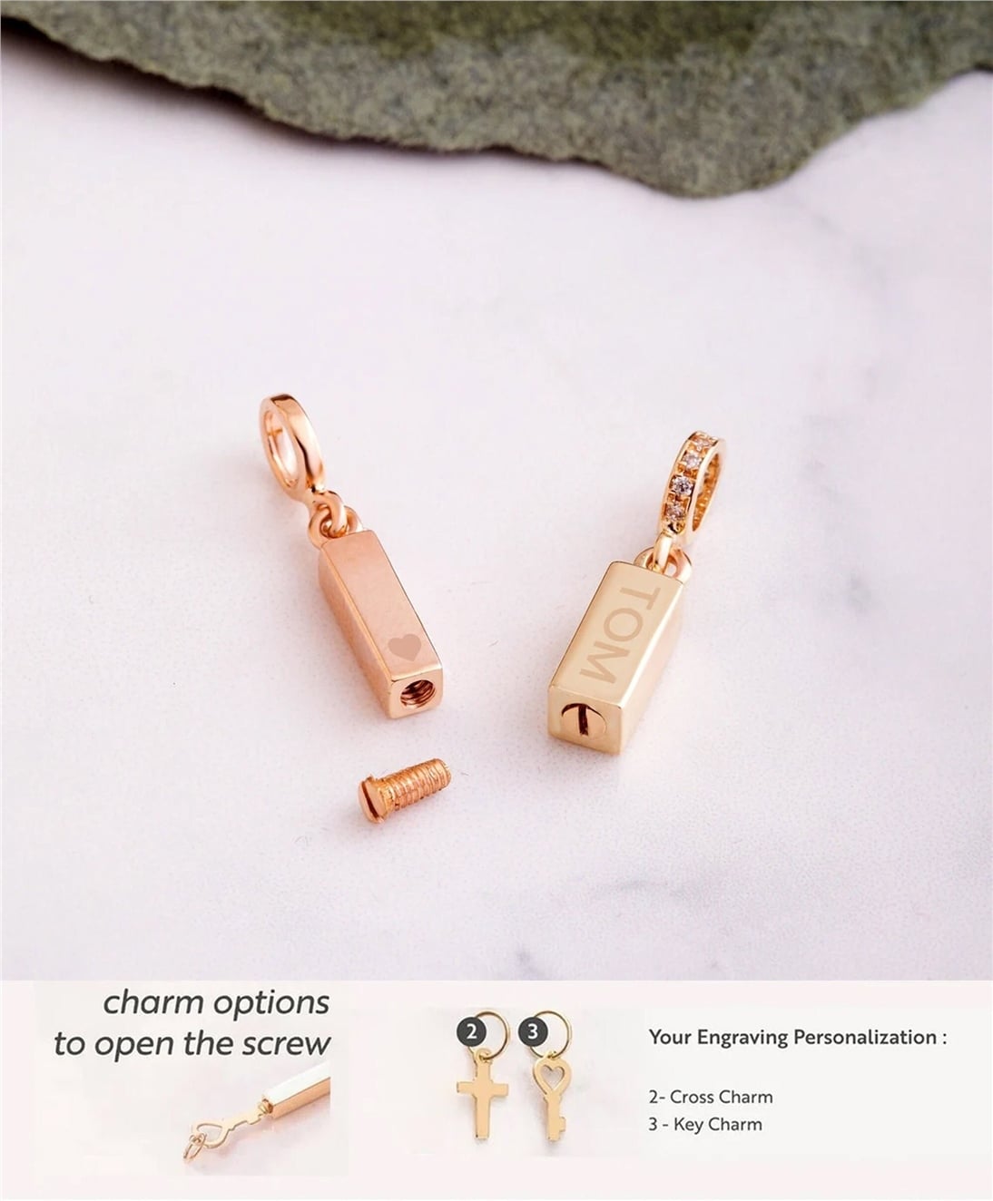 Goldstore-14k 18k Solid Gold 4 Side Bar Urn Pendant For Necklace or Bracelet, Custom Initial Engraved Cremation Ash Charm Compatible European Bracelet