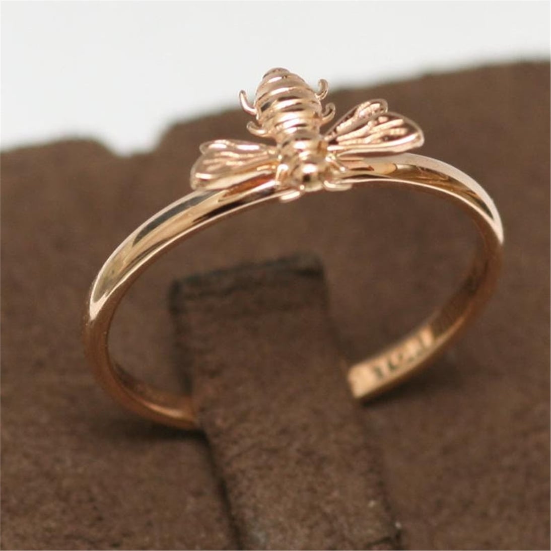 Goldstore-14k 18k Solid Gold Bee Stacking Ring, Honey Bee Engagement Real Gold Ring, Honeycomb & Bee Ring Set, Bumble Bee Rose Gold Ring is a Gift For