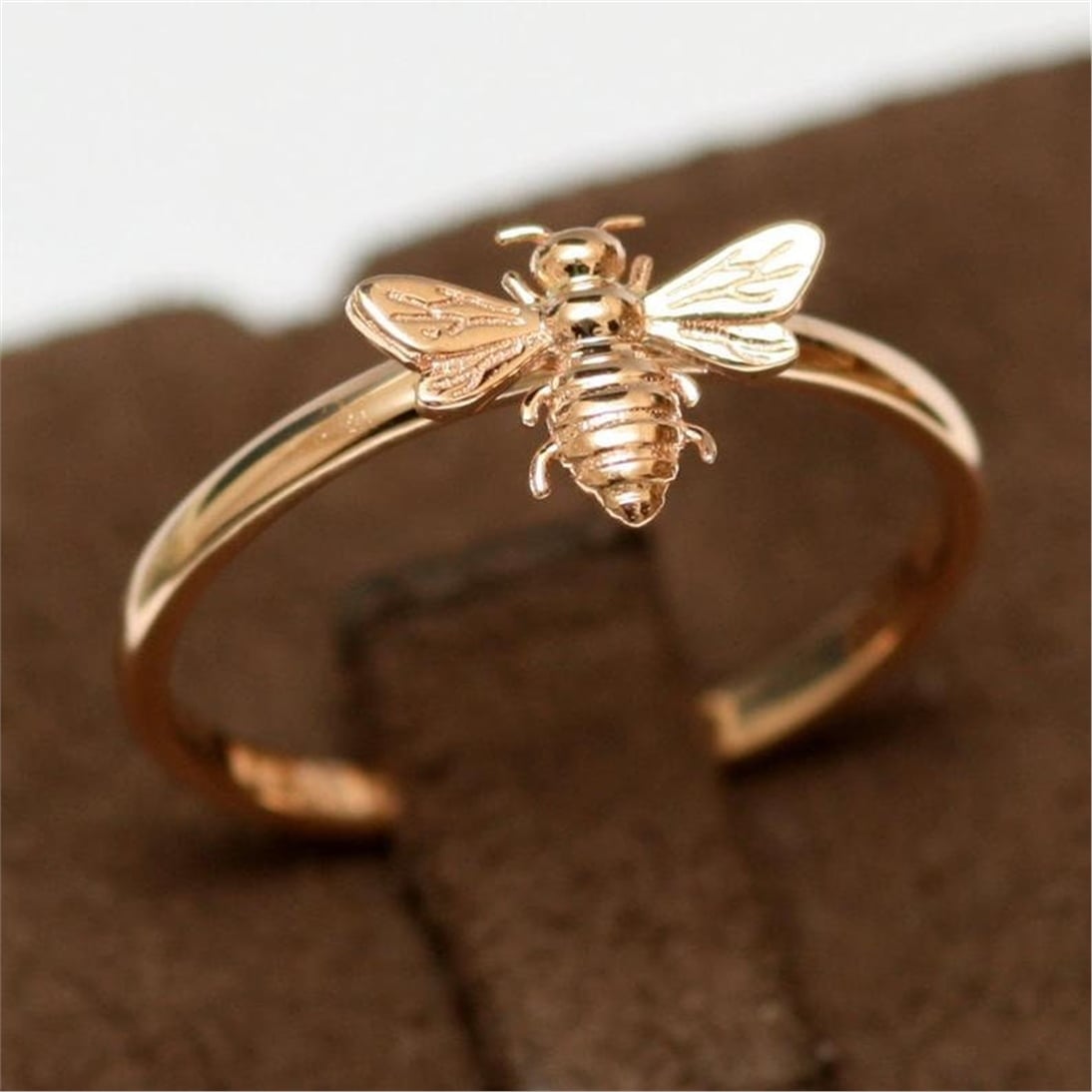 Goldstore-14k 18k Solid Gold Bee Stacking Ring, Honey Bee Engagement Real Gold Ring, Honeycomb & Bee Ring Set, Bumble Bee Rose Gold Ring is a Gift For